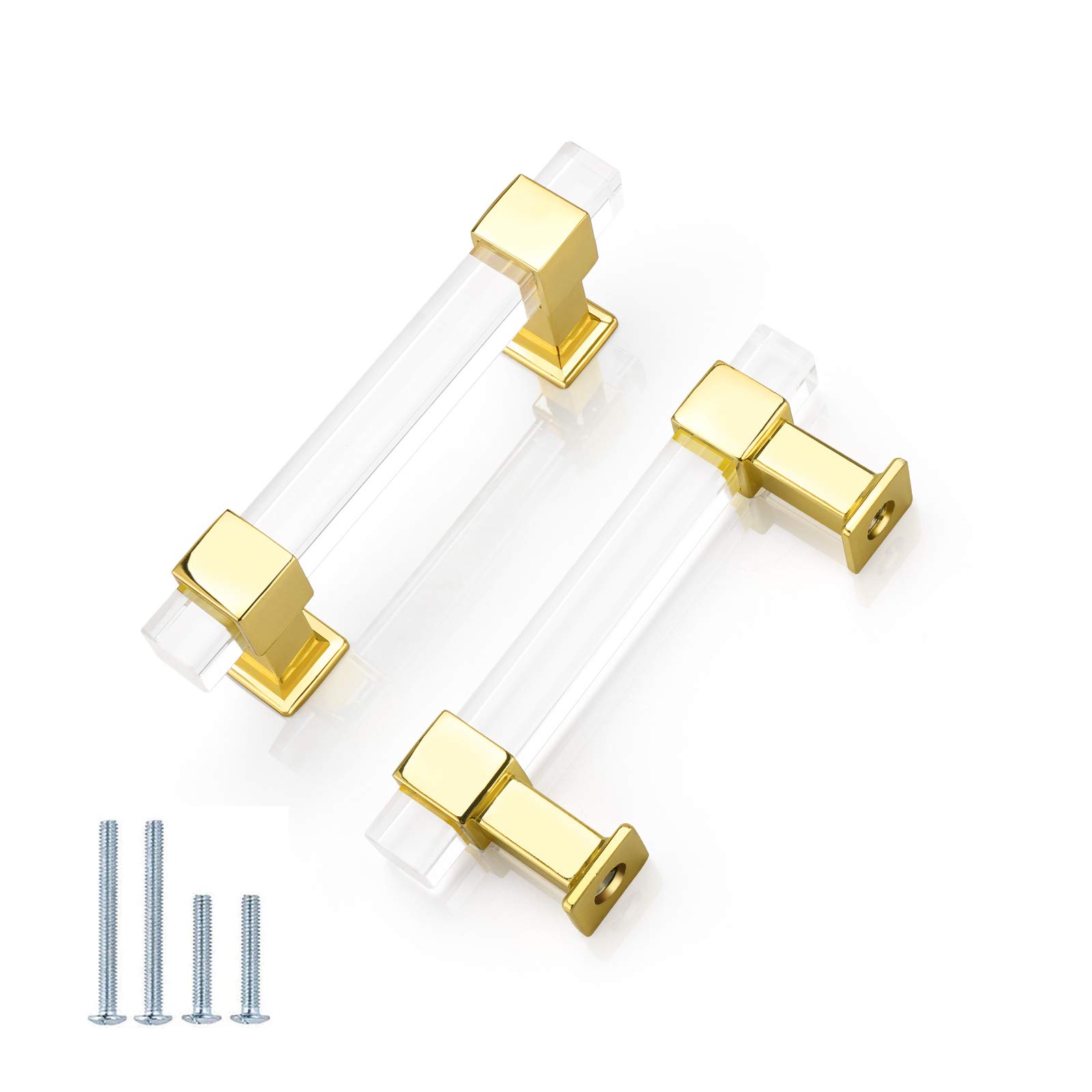 Modern Gold Acrylic Drawer Pulls - 12 Pack for Kitchen Cabinets & Dressers
