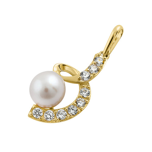 14K Yellow Gold Twisted Pearl and Cubic Zirconia Pendant Necklace - Elegant Jewelry for Women, Perfect for Weddings, Parties, and Special Occasions