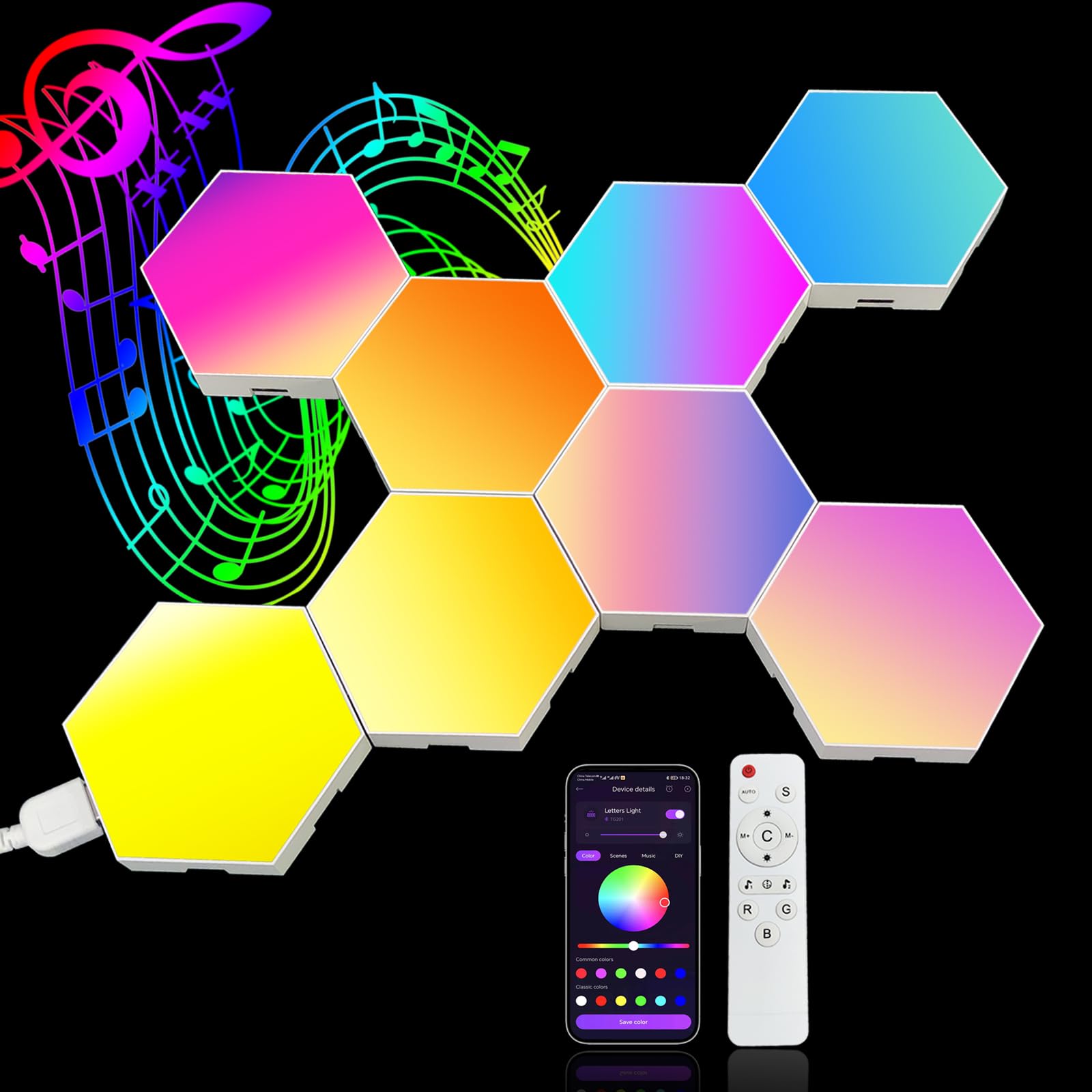 8 Pack Hexagon LED Wall Lights - Music Sync, APP & Remote Control RGB Hexagon Panels for TV, Bedroom, Living Room, Game Room Decor - Perfect for Parties, Gaming & Home Ambiance (Multicolor)