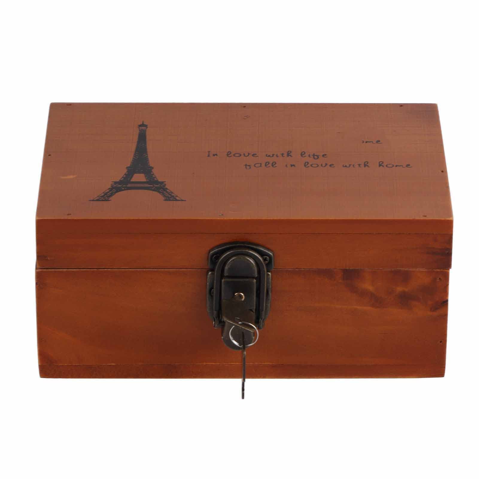 Vintage Wooden Storage Box - Small Jewelry Keepsake Trunk Box with Decorative Display for Home Decor, Wedding Gifts & Organizing Necklaces, Rings & Valuables