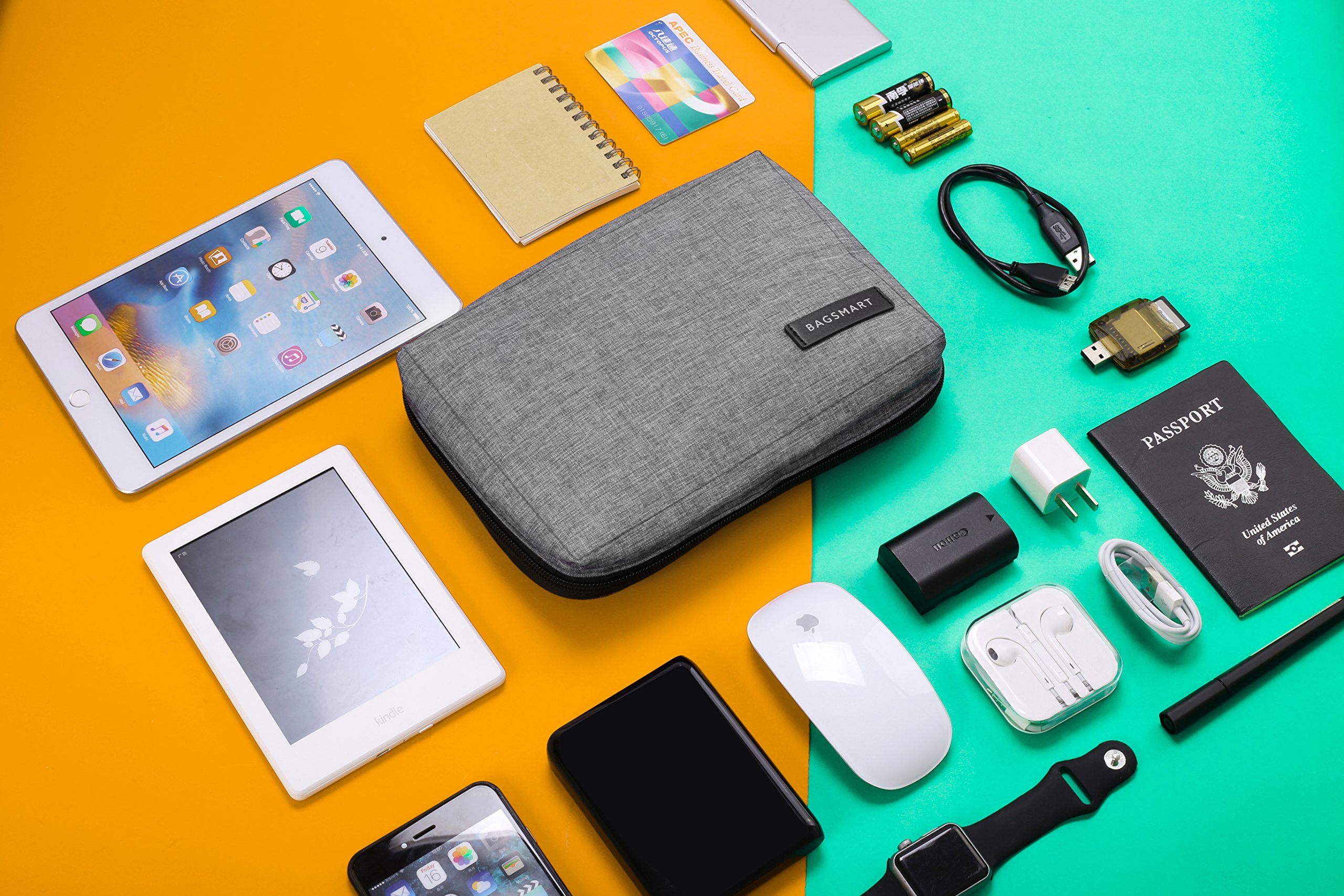 BAGSMART Travel Electronics Organizer Case - Compact Cord & Cable Organizer Bag for Phone, Charger, SD Cards - Perfect Travel Accessories for Men & Women (Grey) | Ideal for Business Trips, Vacations & Daily Commute