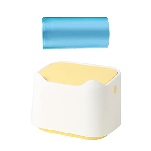Happyyami 1 Set Press-Top Mini Trash Can with Lid - 2.5L Small Waste Bin with Removable Liner, Modern Plastic Garbage Container for Office, Bedroom, Bathroom & Vanity (Yellow) - Perfect for Coffee Tables, Desks & Small Spaces