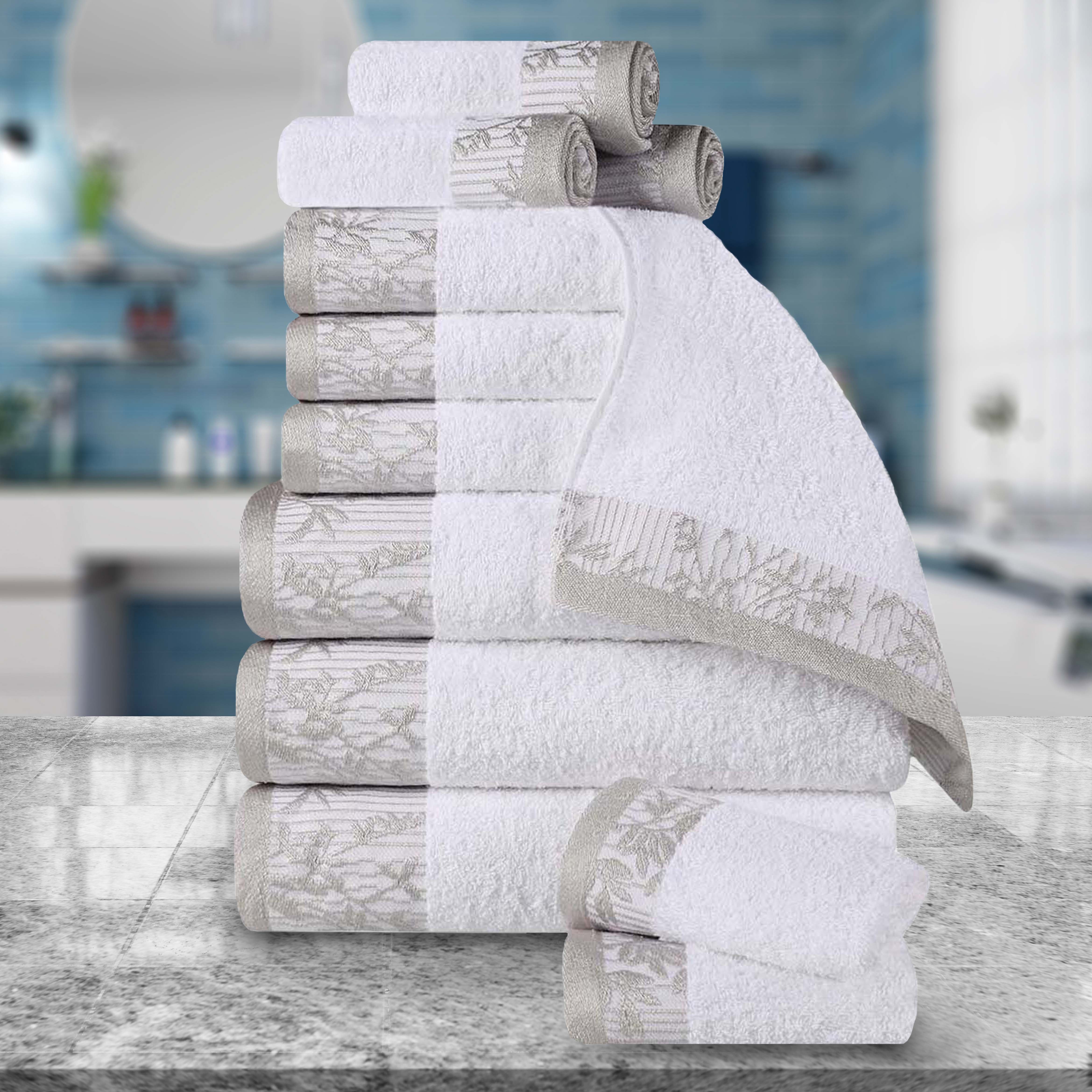 Wisteria Cotton Floral Embroidered Jacquard 12-Piece Luxury Bath Towel Set | Soft & Absorbent | Perfect for Bathroom, Spa & Guest Room Decor