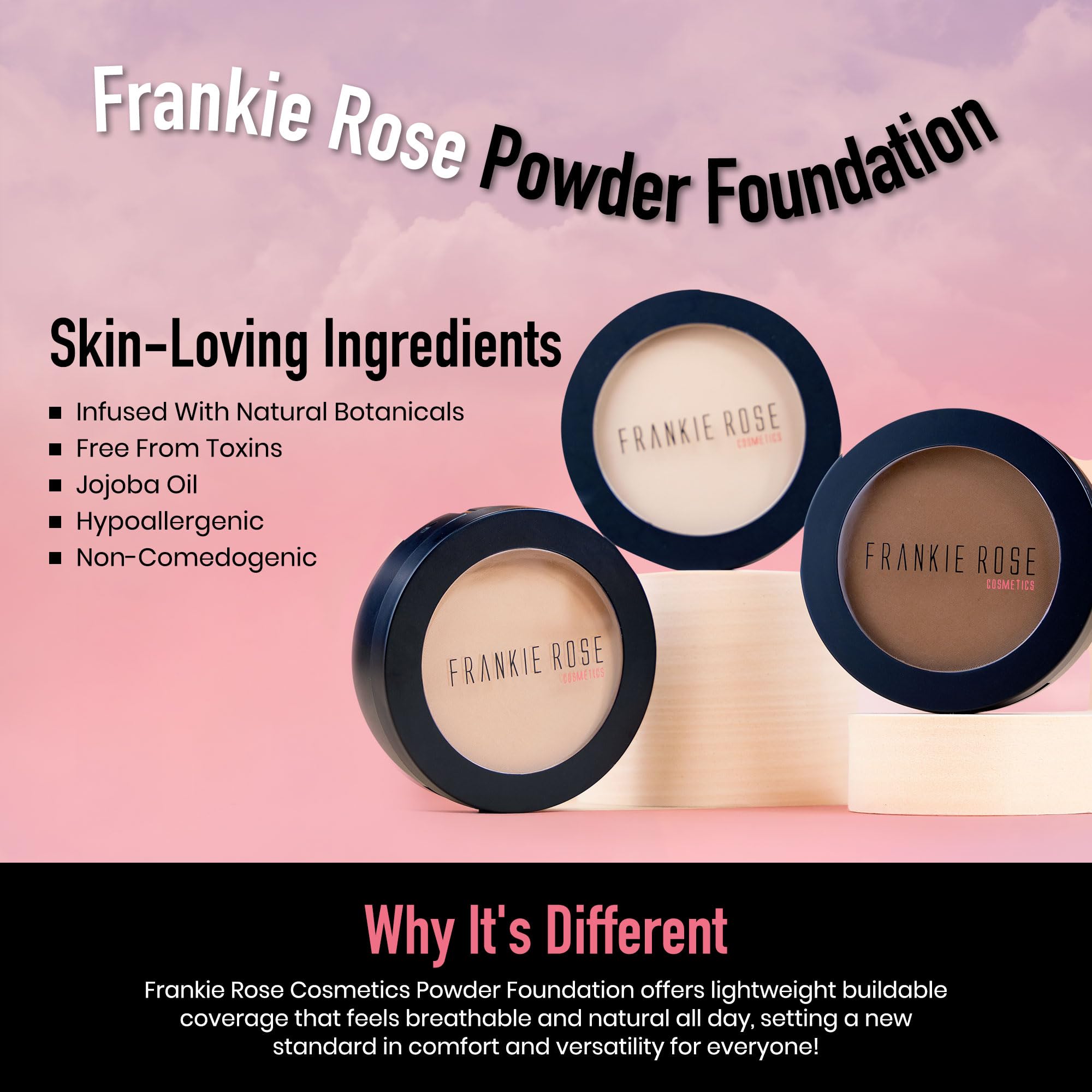 Frankie Rose Cosmetics Full Coverage Powder Foundation - Pore Minimizing, Oil Control & Skin Tone Perfecting Face Makeup | 58g (Chestnut) | Ideal for Daily Wear, Special Occasions & On-The-Go Touch Ups
