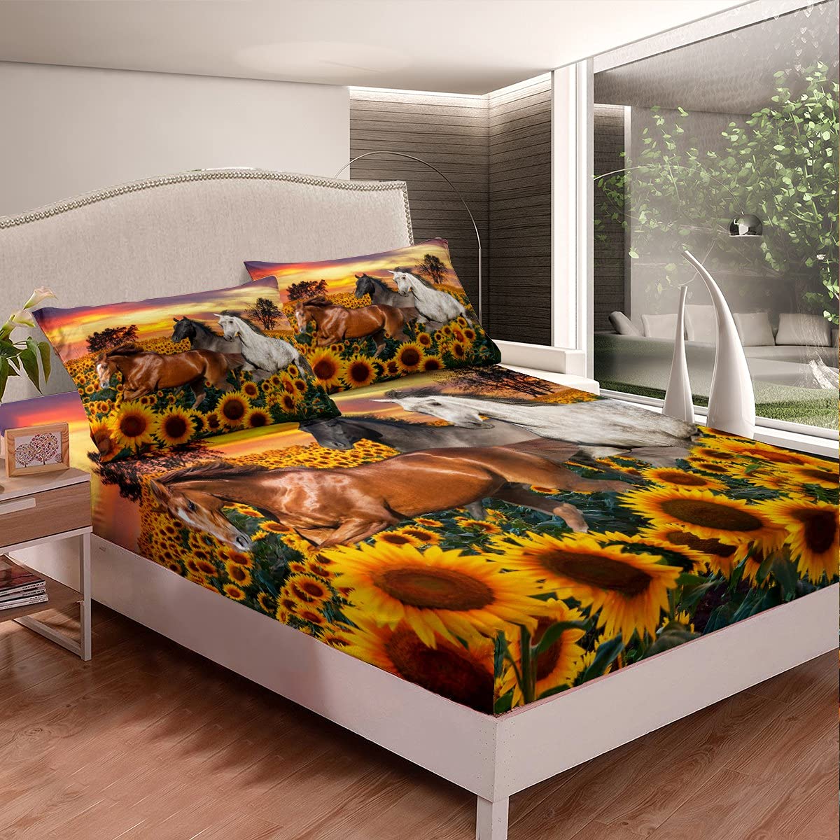 Feelyou Sunflower Botanical Bedding Set - Yellow Floral Print Farmhouse Sheets with 1 Fitted Sheet & 1 Pillowcase for Twin Bed | Perfect for Countryside Bedrooms, Guest Rooms & Cozy Farmhouse Decor