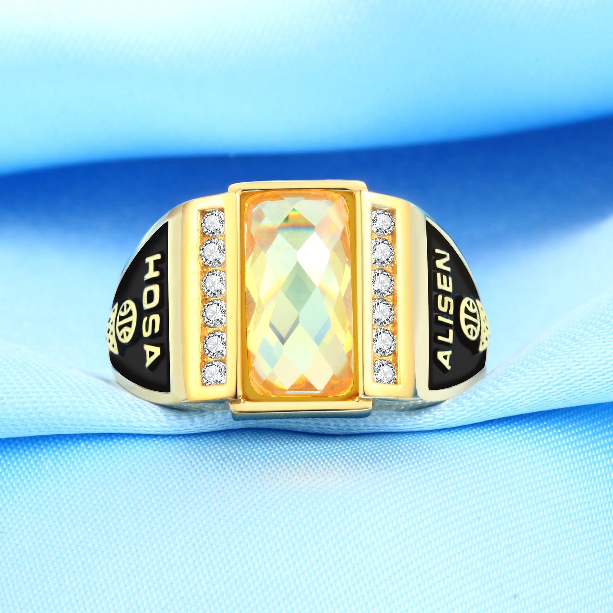 Custom Personalized Class Rings for Men - 925 Sterling Silver with Two Birthstones & Gold Plating | High School Graduation Rings Size 5-15 | Perfect for Commencement Gifts, Alumni Reunions & Milestone Celebrations