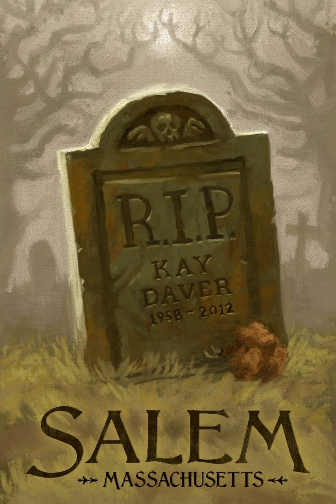 Salem Massachusetts Headstone Halloween Oil Painting - 12x18 Wall Art Poster for Gothic Home Decor, Spooky Room Aesthetics & Halloween Party Decorations