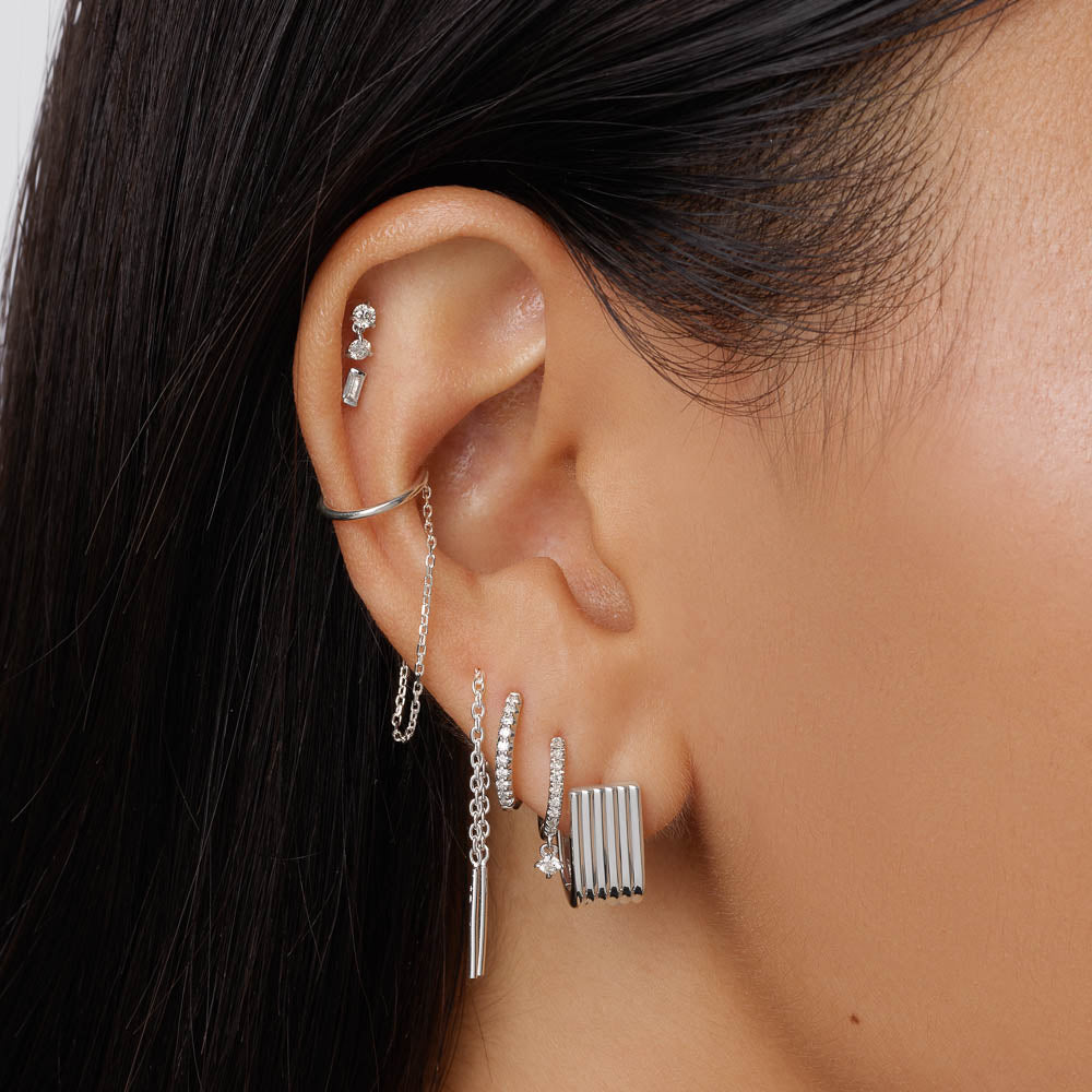 White Sapphire Baguette Helix Single Stud Earrings in Sterling Silver - Perfect for Everyday Wear & Special Occasions