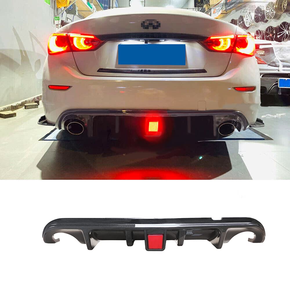 NINTE Rear Diffuser for 2014-2017 Infiniti Q50 Q50S - Painted Carbon Fiber Lower Bumper Lip with Functional Brake Light | Enhanced Aerodynamics & Sporty Styling for Street Racing & Car Shows