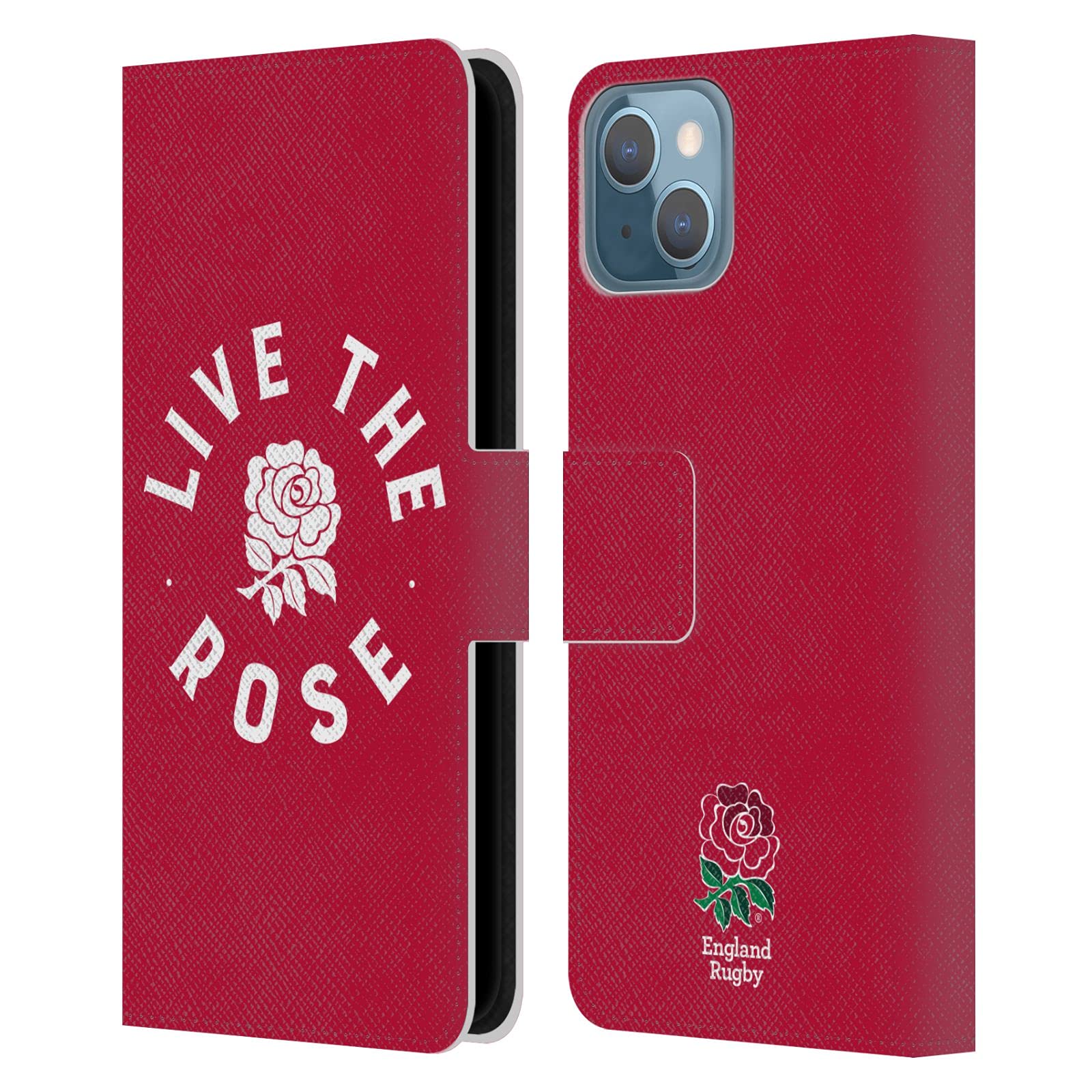 Official England Rugby Union The Rose Leather Wallet Case for Apple iPhone 13 - Premium Book Cover with Team Logo, Perfect for Rugby Fans & Game Day Accessories