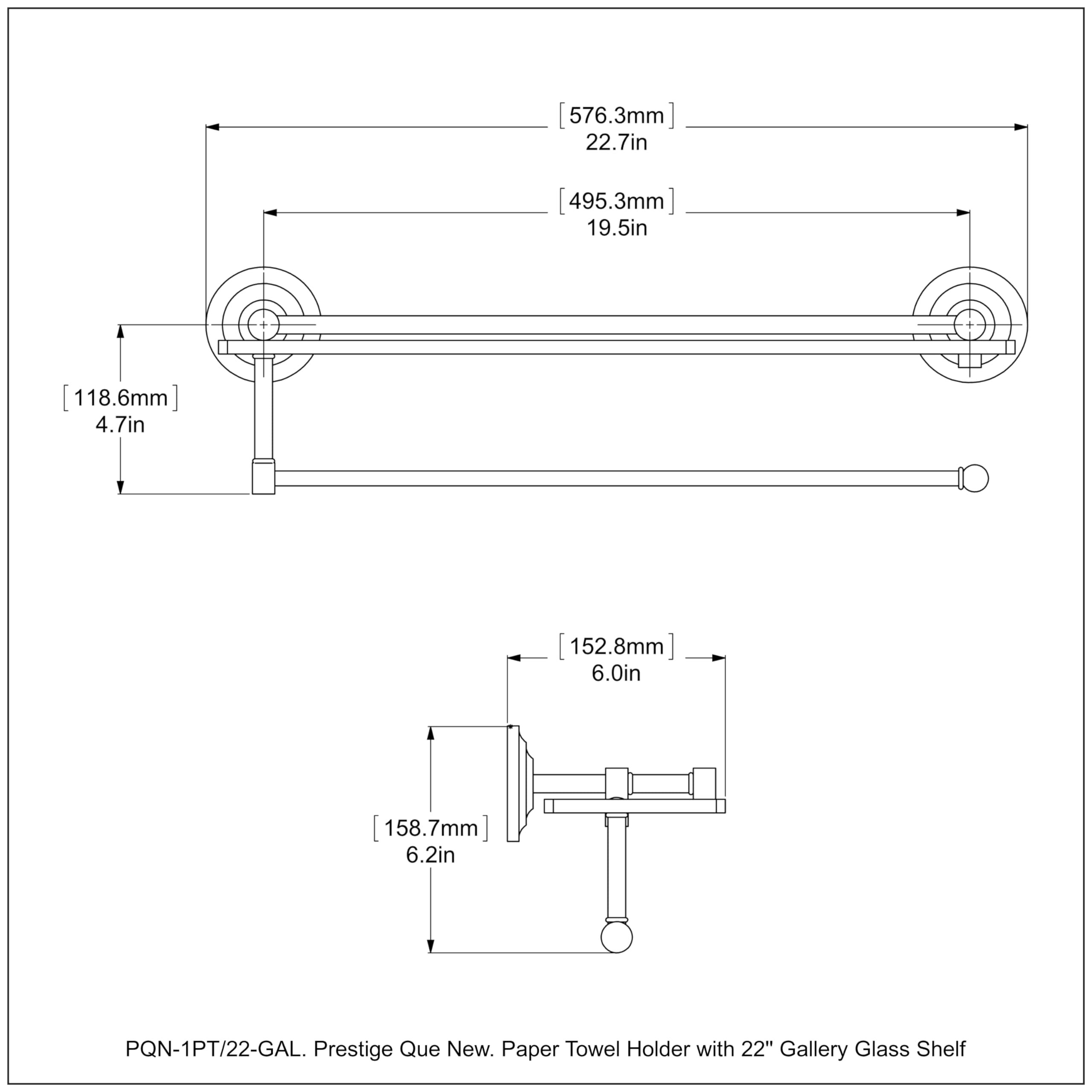 Allied Brass PQN-1PT/22-GAL Polished Nickel Paper Towel Holder with 22