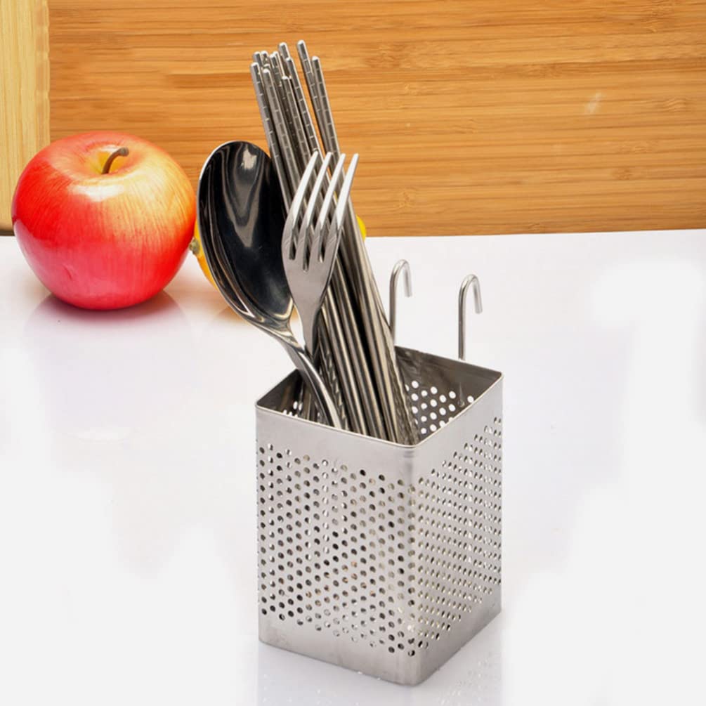 Hemoton 2Pcs Stainless Steel Chopstick & Utensil Holder - Silverware Drainer Basket, Hanging Kitchen Organizer for Efficient Space Saving, Perfect for Countertop & Cabinet Storage