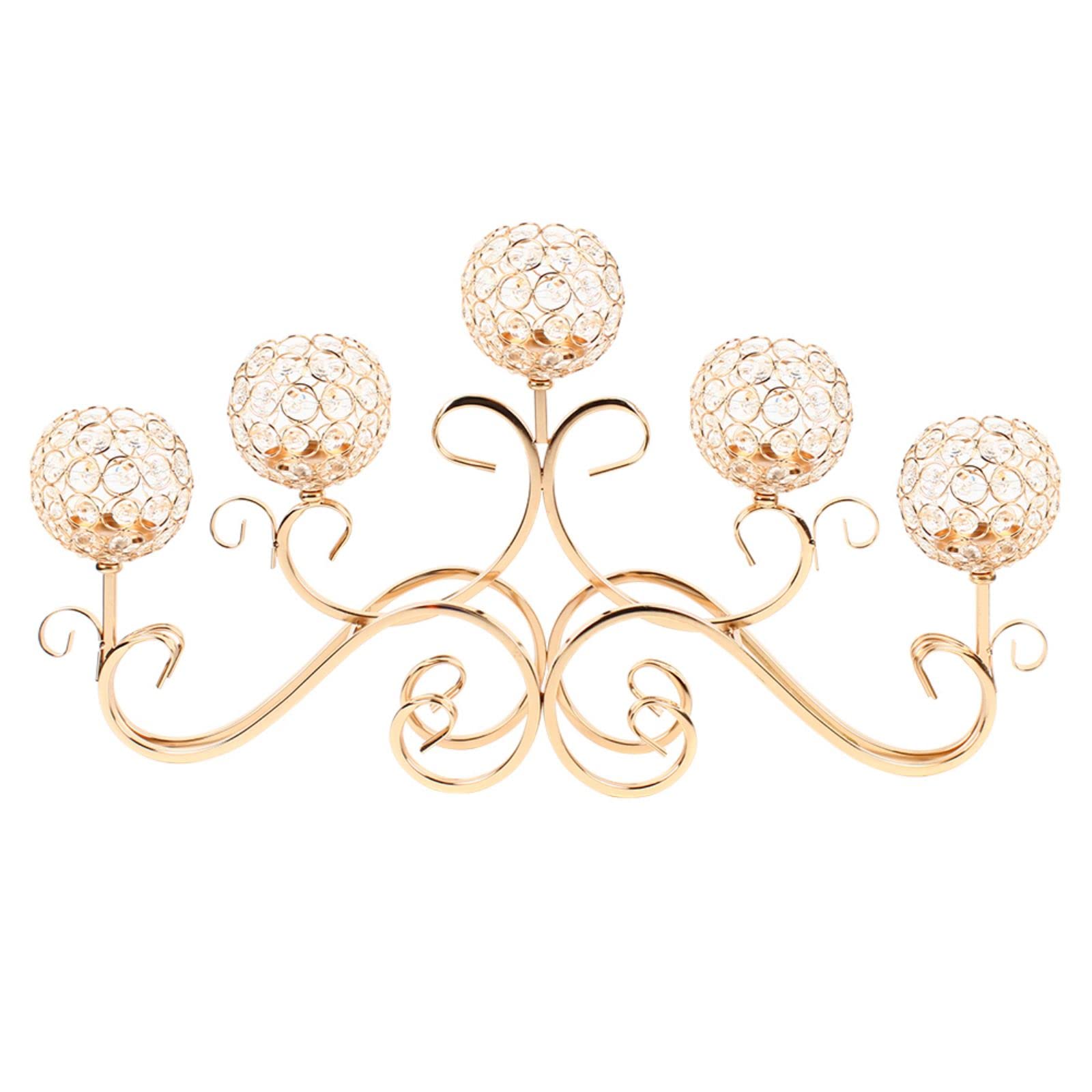 5-Head Crystal Candelabra - Modern Gold Candlestick Holder with Drops for Tabletop Centerpiece | Elegant Home Decor, Wedding & Party Decoration | Perfect for Dining Tables, Mantels & Event Centerpieces