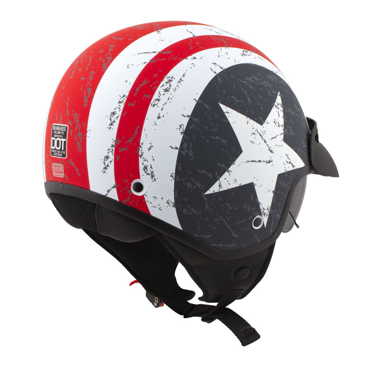 Milwaukee MPH9701DOT Maverick 3/4 Open Face Motorcycle Helmet - DOT Approved, Stars & Stripes Design, Large Size for Men - Perfect for Cruiser, Touring & Street Riding