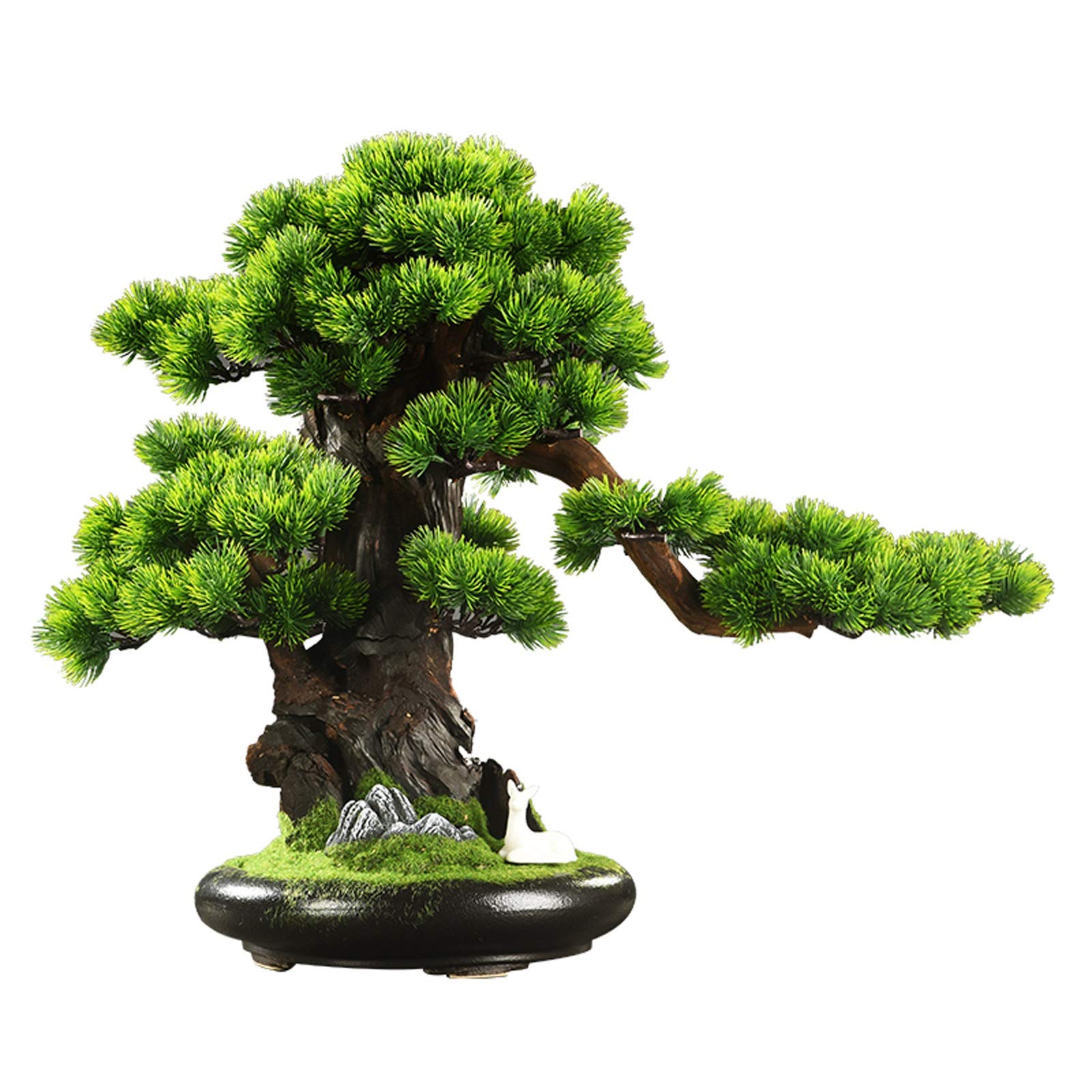 Realistic Artificial Bonsai Tree in Ceramic Pot - Fake Mini Tree Decor for Zen Garden, Home & Office - Low Maintenance Desktop Plant (23.6 x 19.7 x 11 Inches) - Perfect for Living Room, Meditation Space & Workspace Decor
