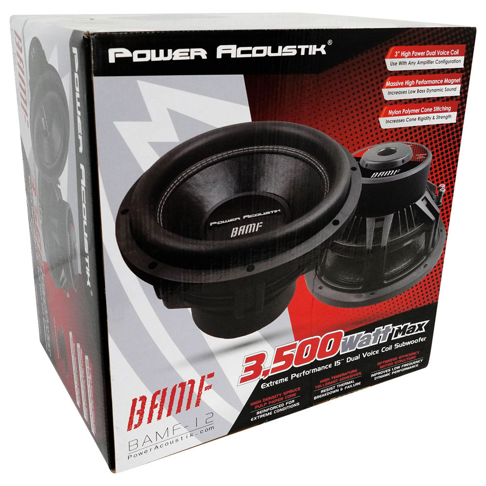 Power Acoustik BAMF 122 12 Inch BAMF Series Dual 2 Ohm Car Subwoofer - High Performance Bass for Car Audio Systems, Perfect for Trucks, SUVs and Custom Car Stereo Setups