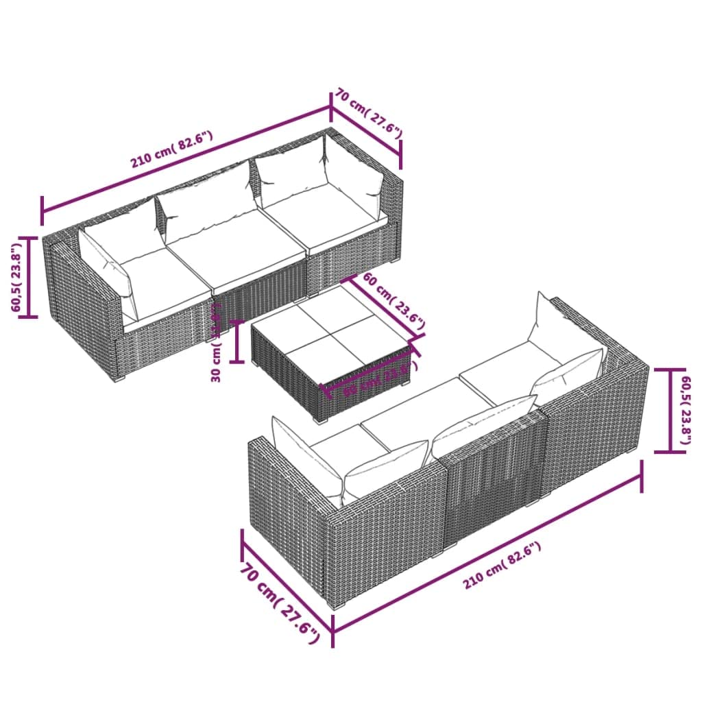 vidaXL 7-Piece Patio Lounge Set - Black Outdoor Poly Rattan Furniture with Aqua Cushions & Powder-Coated Steel Frames | Durable Garden Sofa Set for Backyard, Poolside & Terrace Relaxation