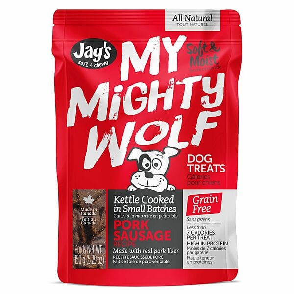 Premium My Mighty Wolf Pork Sausage Recipe Dog Treats - Natural, Grain-Free & High Protein - Perfect for Training Rewards, Dental Health & Outdoor Adventures