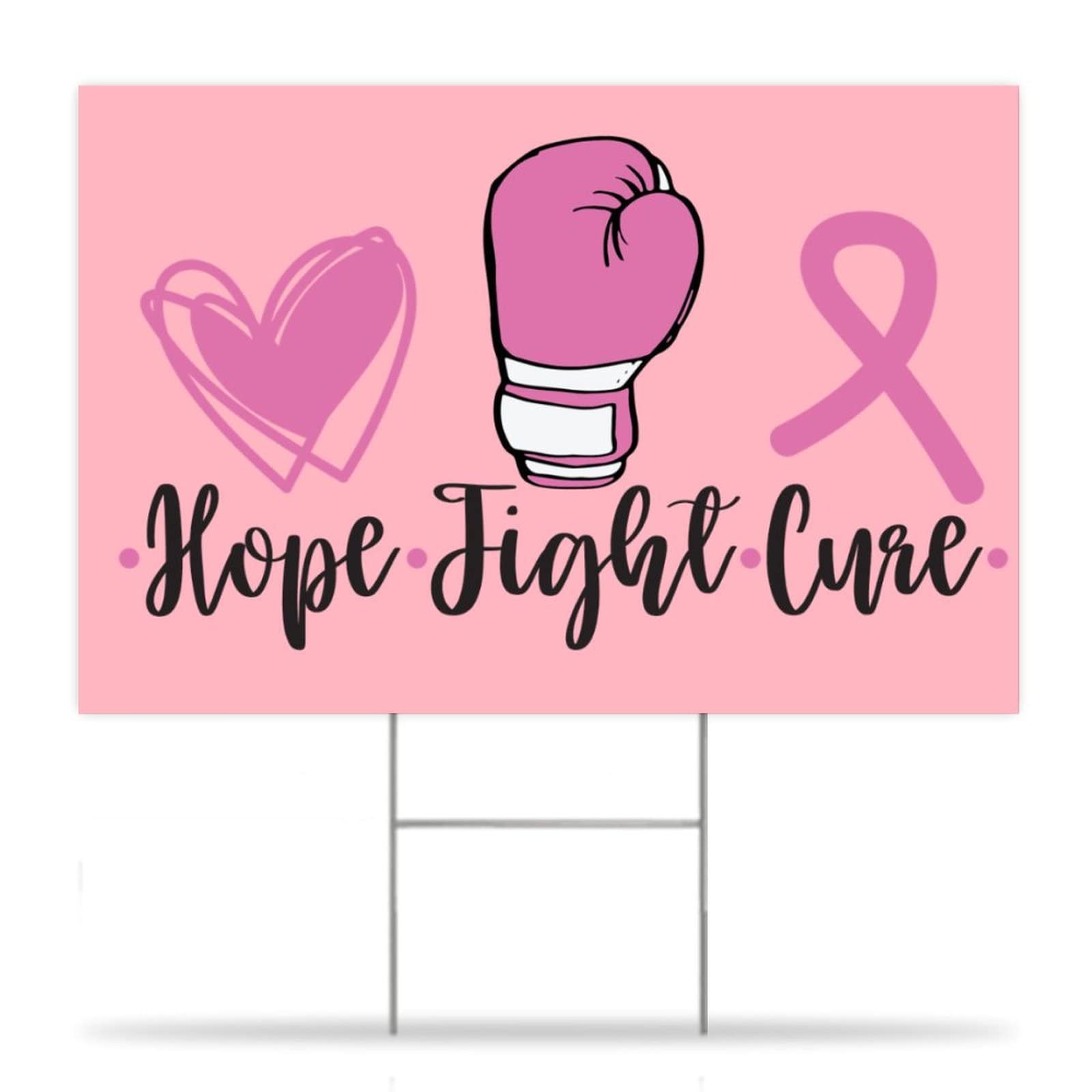 Double Sided Breast Cancer Awareness Yard Sign - 12x18 Inch Pink Ribbon Warrior Garden Decor with Stakes | Fight & Cure Breast Cancer | Perfect for Front Yard, Garden Parties & Awareness Events