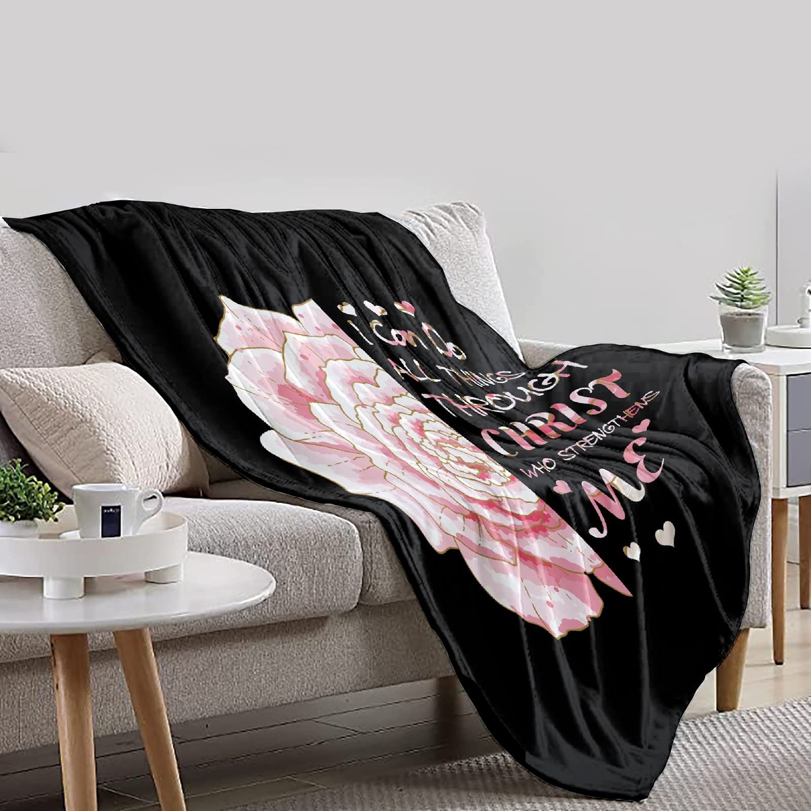 Bible Verse About Strength Throw Blanket - Soft Lightweight Flannel Blanket with Floral Pattern - 50