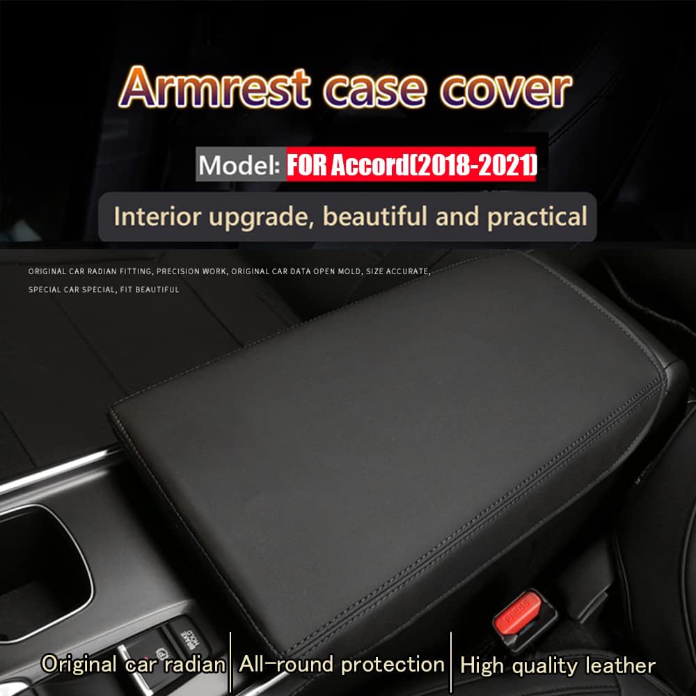 Premium Leather Center Console Cover Armrest Pad Protector for Honda Accord 10th Gen (2018-2022) - Red & Black Car Interior Accessories | Perfect for Daily Commute & Road Trips