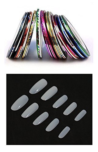 100Pc French Long Acrylic False Nails Kit - White Reusable Fake Nails with 10Pc Nail Art Tape for Professional & DIY Manicure - Perfect for Salon, Home Use, Parties & Special Occasions