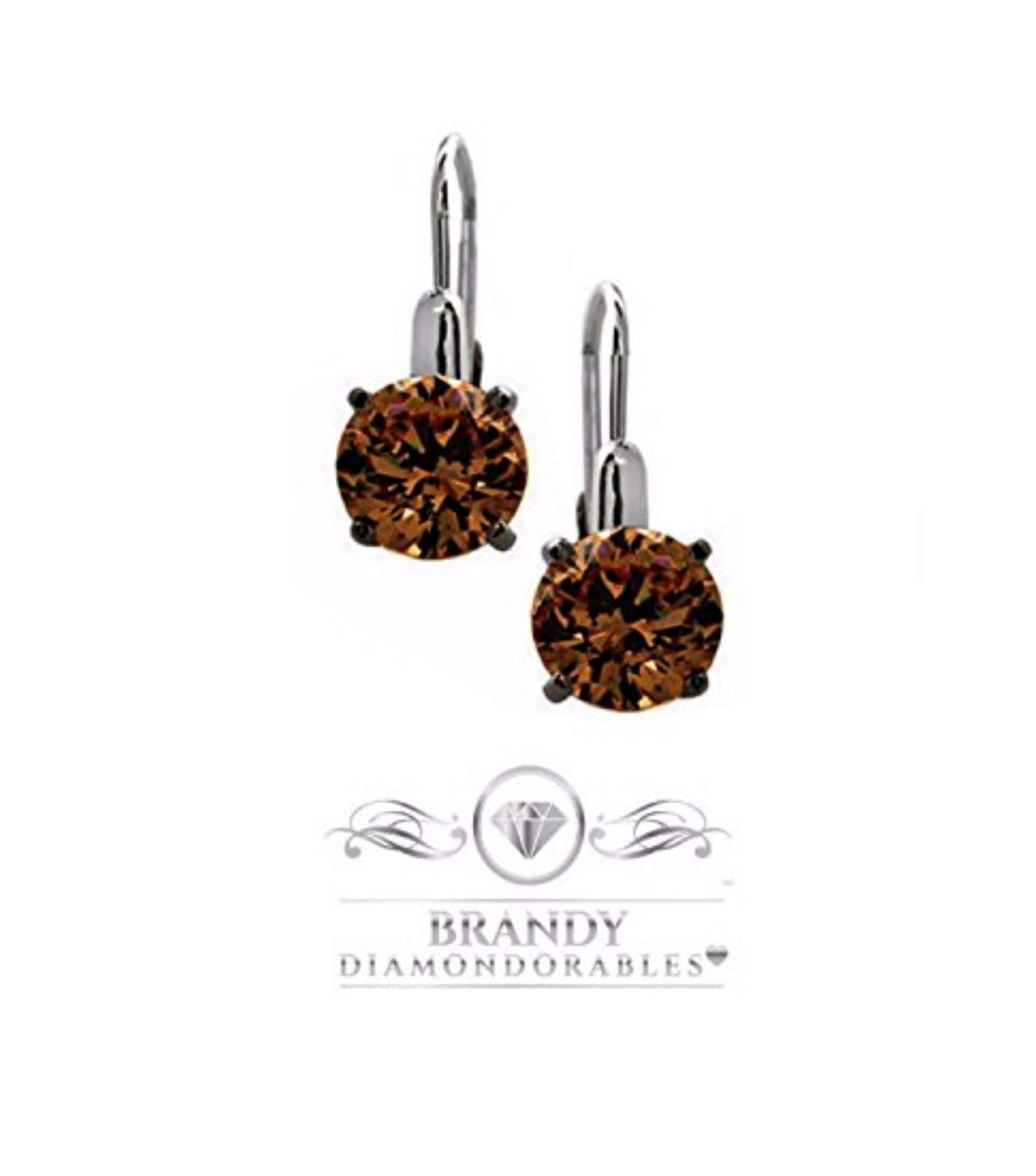 Brandy Diamondorables 14K White Gold & Silver Chocolate Brown Solitaire Leverback Earrings - 6.00 CTW Luxury Jewelry for Women, Perfect for Weddings, Parties & Special Occasions