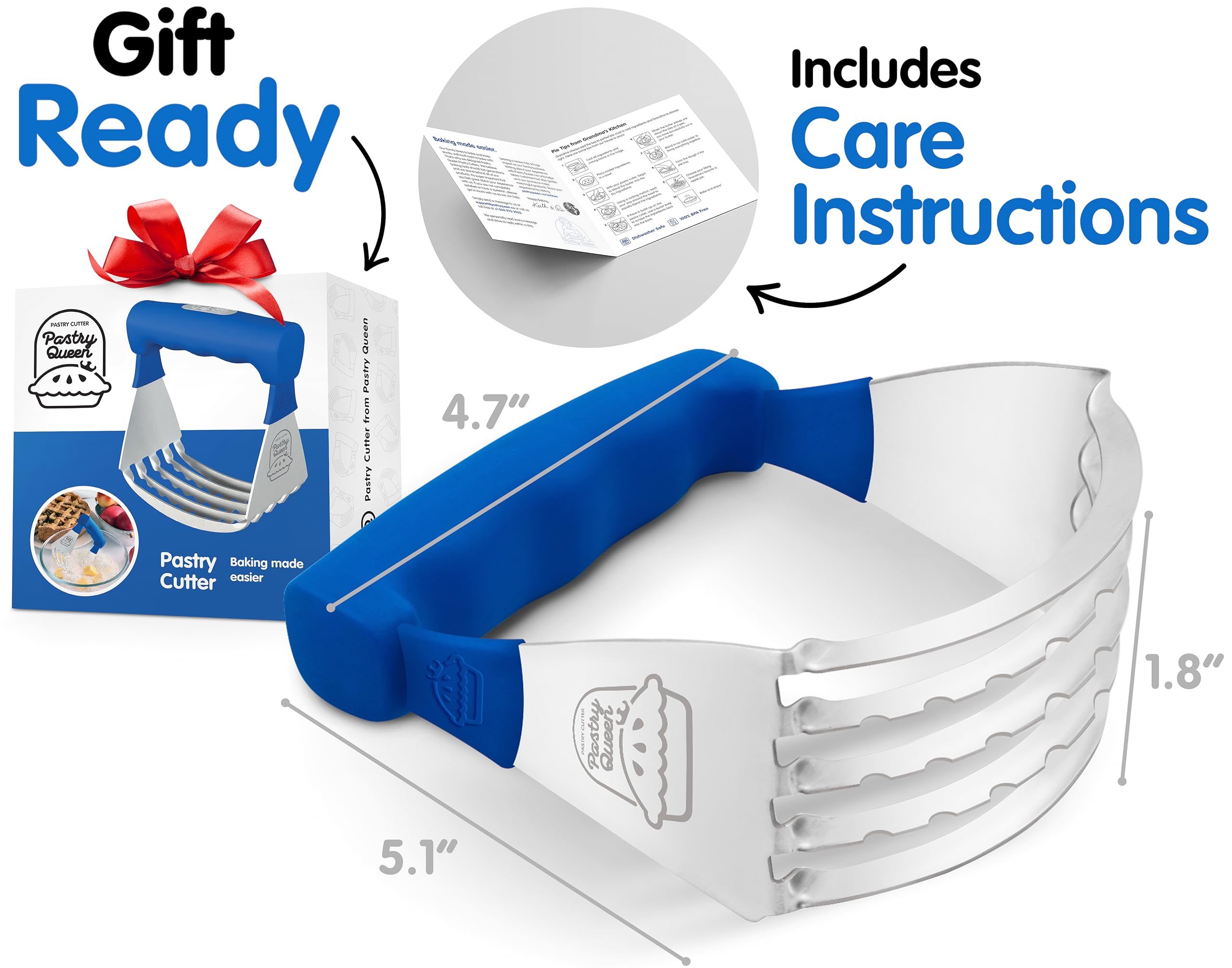 Heavy Duty Stainless Steel Pastry Cutter & Dough Blender - Comfortable Ergonomic Handle, Dishwasher Safe - Perfect for Flaky Pie Crusts, Biscuits & Pastry Dough - Ideal for Baking, Cooking & Holiday Dessert Preparation