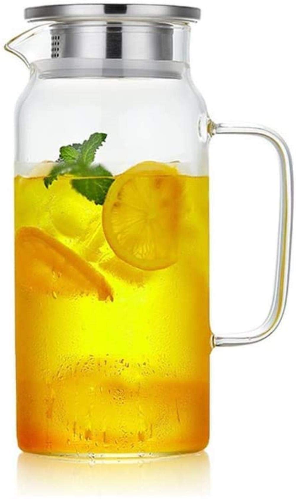 Premium Borosilicate Glass Pitcher with Lid & Spout - Heat-Resistant Water Jug for Iced Tea, Coffee, Juice & Wine - Perfect for Home, Office & Entertaining