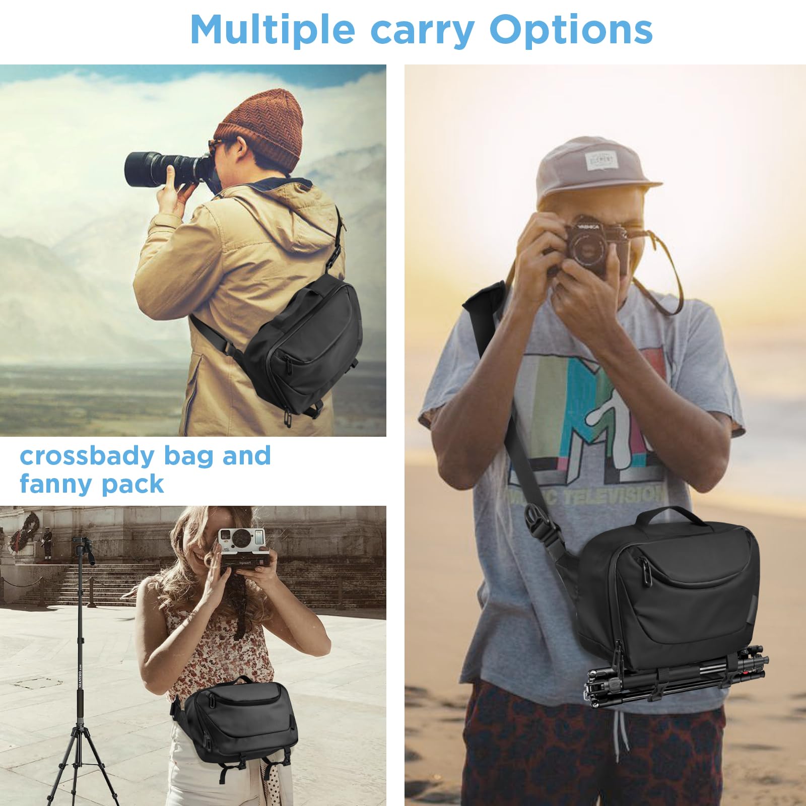 Waterproof Camera Sling Bag with Tripod Holder - Crossbody DSLR/SLR/Mirrorless Camera Case for Photographers (Black) - Perfect for Travel, Hiking & Outdoor Photography