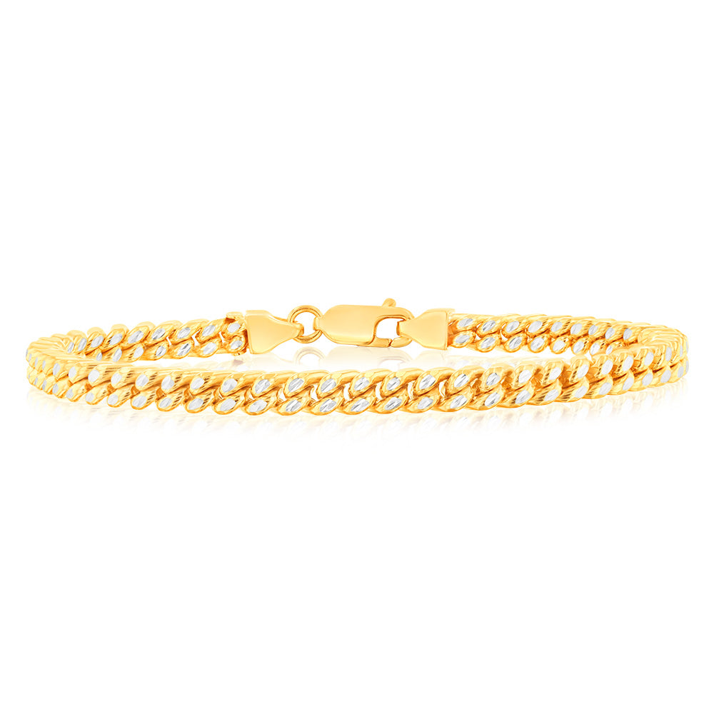 9ct Two-Tone Gold Silver Filled Diamond-Cut Square Snake Chain Bracelet 21cm - Elegant Jewelry for Women, Perfect for Parties, Weddings & Everyday Wear