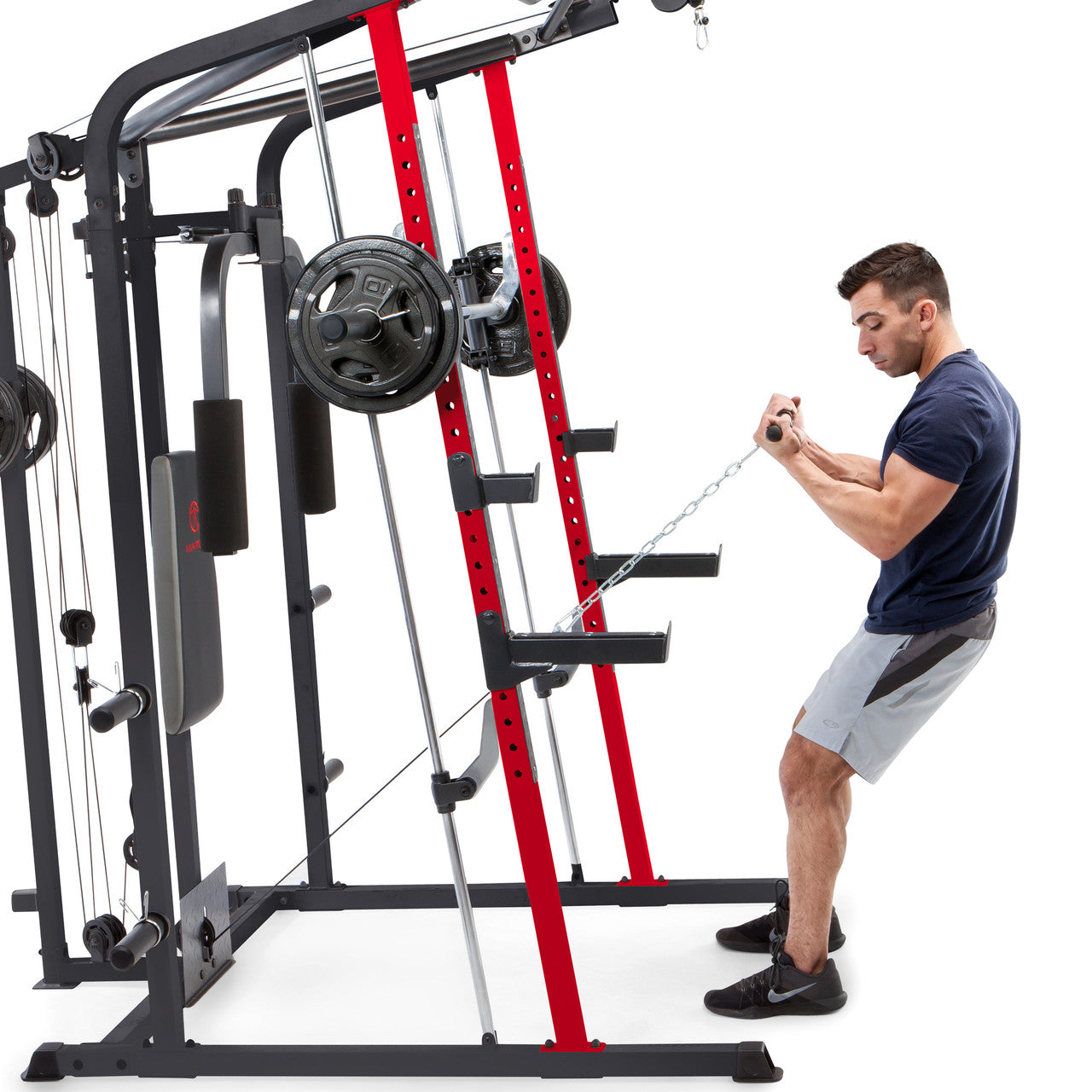 Marcy MD 7492 All-in-One Smith Machine Home Gym with Upper Pulley System - Perfect for Strength Training & Full-Body Workouts at Home