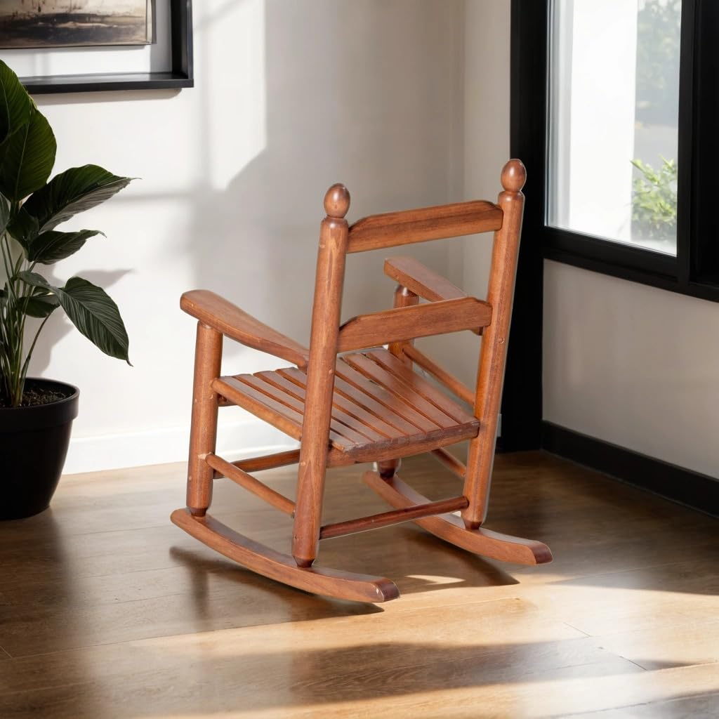 Wooden Rocking Chair for Toddlers Ages 3-6 - Kids Rocker Chair for Indoor & Outdoor Use - Patio, Porch, Balcony, Nursery Furniture - Natural Brown Finish - Perfect for Reading Nook, Playroom or Relaxation Time