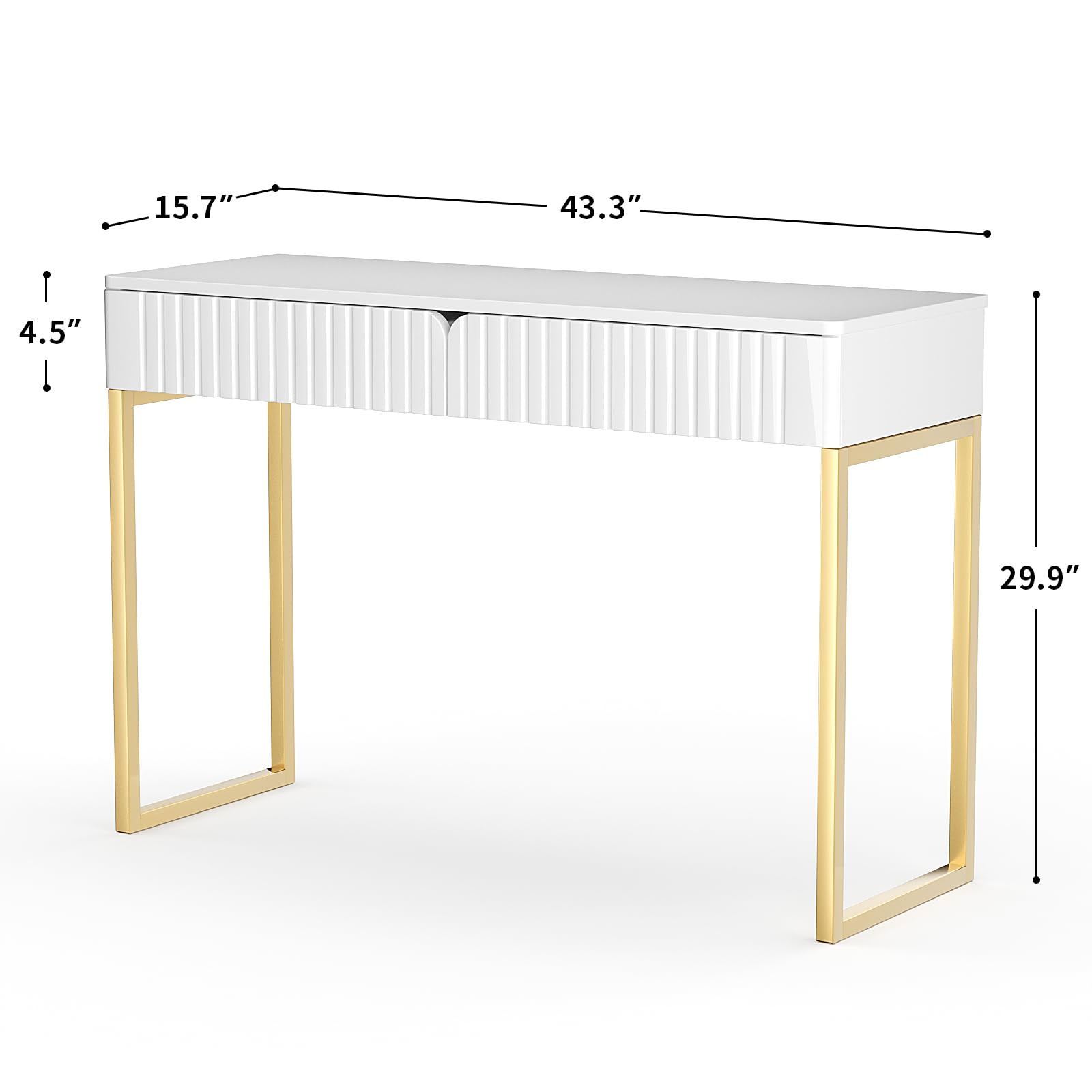 Modern Gold Legs Writing Desk with 2 Drawers - 43.3x15.75 Inch Home Office Desk for Computer Work, Makeup Vanity, Study or Entryway Sofa Table - Perfect for Small Spaces & Contemporary Decor