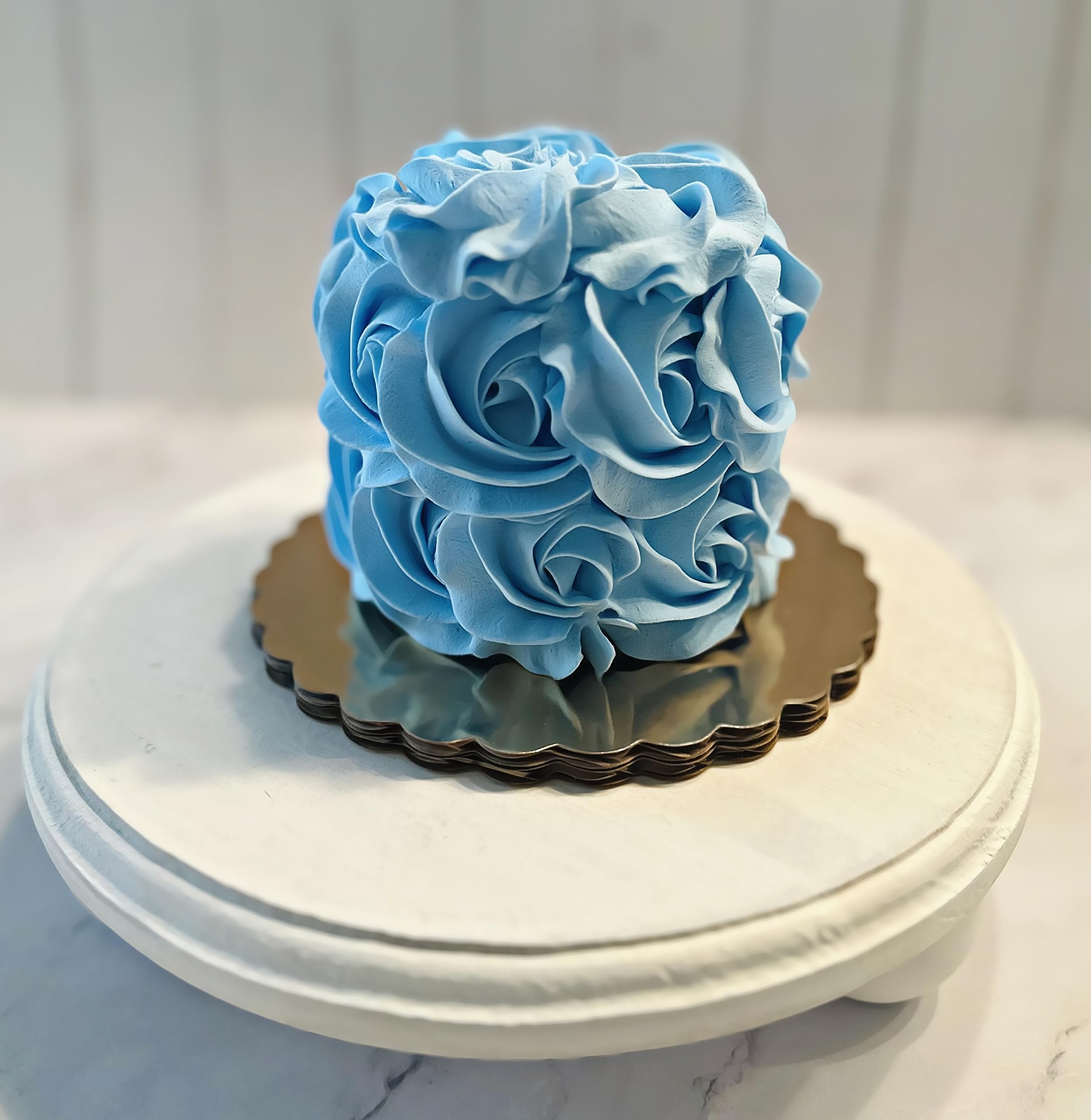Artificial Mini Blue Rosette Cake - Fake Cake Decor for Display, Home & Kitchen - Faux Dessert Display on Cake Plate | Perfect for Wedding Centerpieces, Party Decor & Bakery Showcase