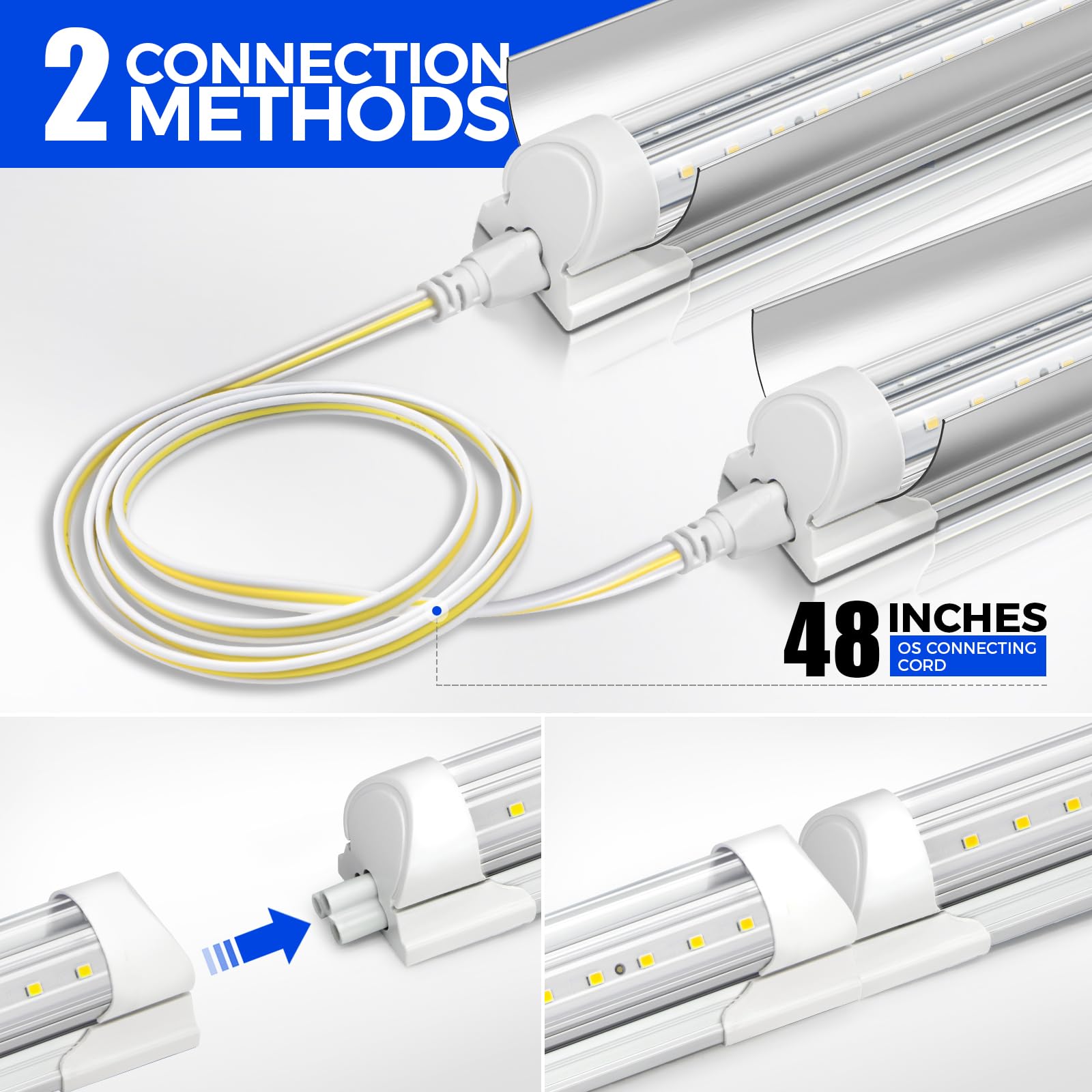 Barrina LED Shop Light 4FT, 40W 5500LM 6500K Daylight White, Linkable V-Shape LED Tube Lights with Clear Cover - Perfect for Garage, Warehouse, Workshop Lighting (6-Pack) - Energy Saving Bright Lights for Home & Commercial Use