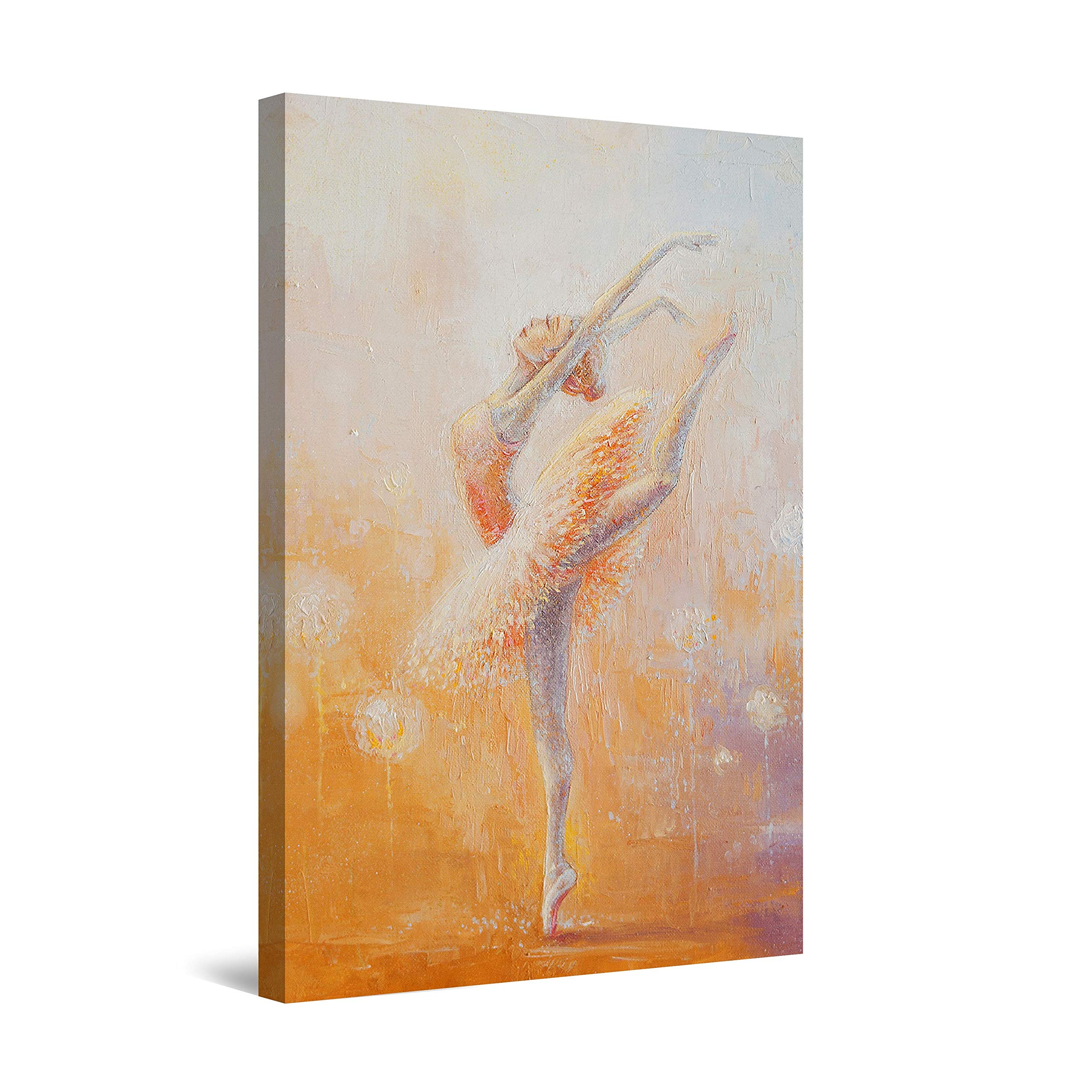 Abstract Orange Ballerina Dance Painting - Framed Canvas Wall Art 32x48 Inches - Modern Home Decor for Living Room, Bedroom & Office