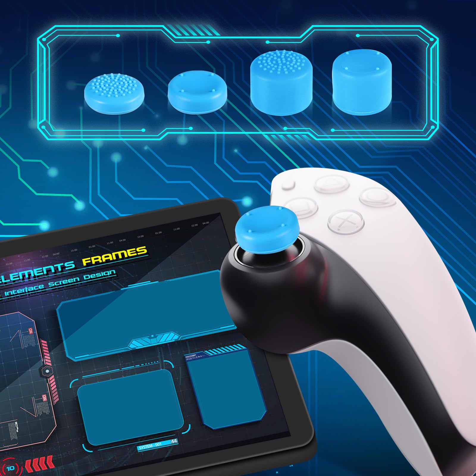 8-Piece Silicone Controller Thumb Grips Set in 4 Sizes - Non-Slip Analog Stick Caps & Joystick Covers for PlayStation Portal (Blue) - Improve Gaming Comfort & Grip for Long Sessions