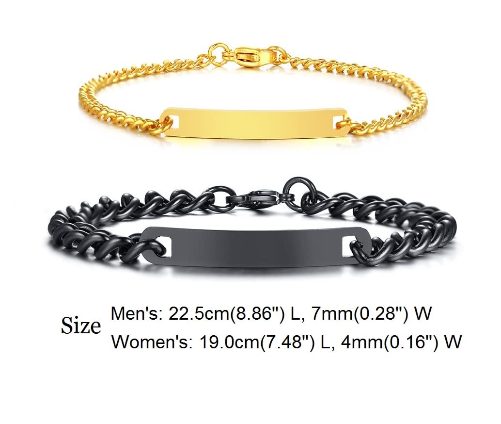Custom Engraved Stainless Steel Couple Bracelets Set - Matching Black & Gold Love Bracelets for Women & Men - Anniversary, Wedding, Valentine's Day Gift for Couples