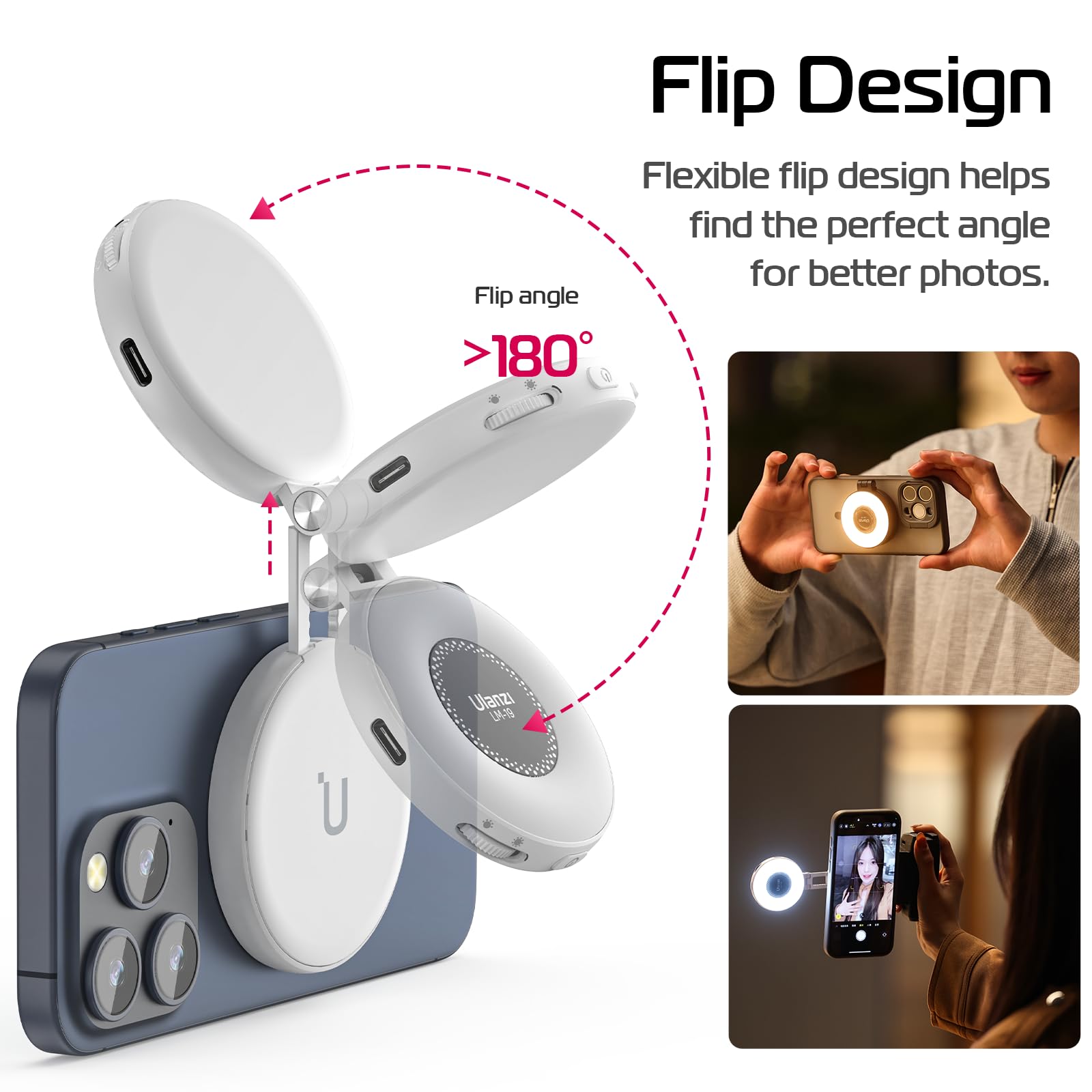 ULANZI Magnetic Selfie Light White - LED Fill Light with Magsafe Compatibility, Includes Sticky Ring & Selfie Ring Light - Perfect for iPhone Selfies, Photography, TikTok Videos, Zoom Meetings & Video Conferences - Ideal for Content Creators, Vloggers & Remote Workers
