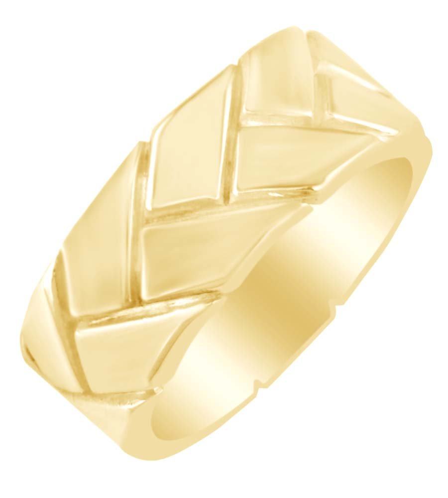 AFFY 9mm Men's Wedding Band Ring - 14k Gold Over Sterling Silver Woven Design for Grooms, Anniversaries & Special Occasions
