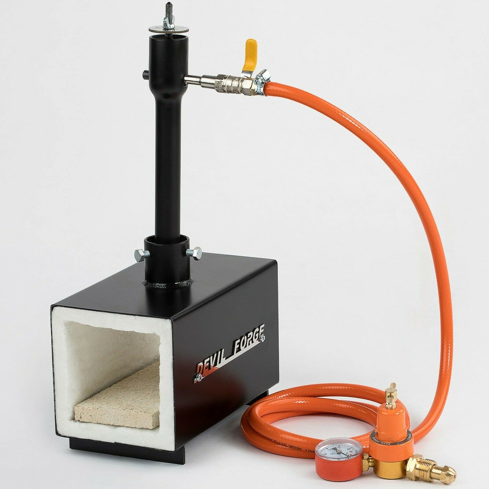 DEVIL-FORGE DFPROF1b Propane Gas Forge - 80,000 BTU Single Burner with Gas Ball Valve & Air Choke for Knife Making, Blacksmithing, Farrier Work - Reaches 2500°F/1370°C - Perfect for Metalworking, Jewelry Crafting & DIY Projects