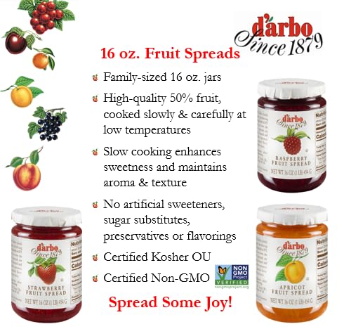 D’arbo All-Natural Apricot Fruit Spread, 16 oz (2 Pack) | No Artificial Preservatives | Pure Fruit Flavor | Perfect for Toast, Yogurt & Baking | Healthy Breakfast & Dessert Option