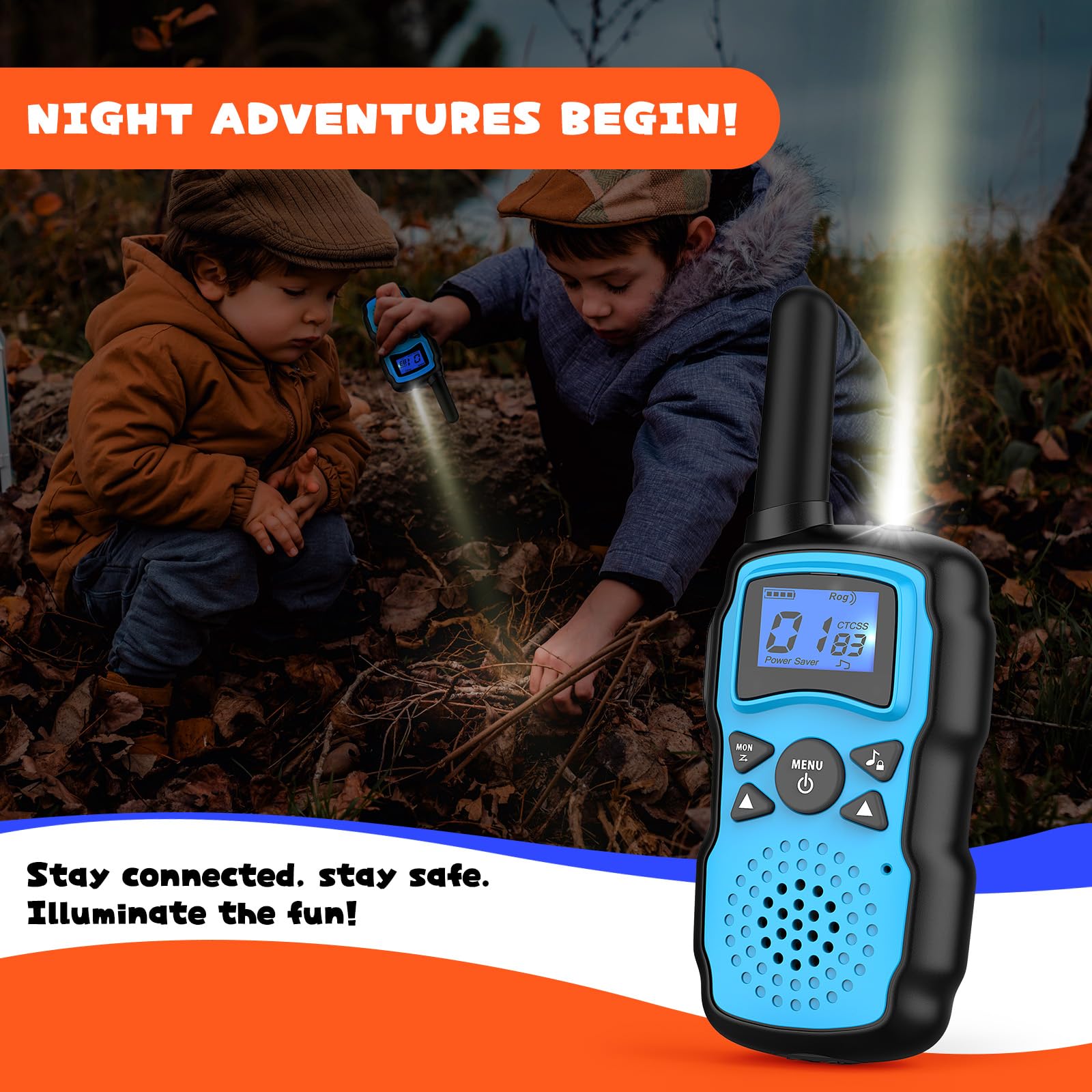 Wishouse 4 Pack Walkie Talkies for Kids & Adults - Long Range Two Way Radios with Flashlight, Lanyards & VOX - Perfect for Hiking, Camping, Outdoor Adventures & Birthday Gifts for Boys Girls Ages 3-10 (Batteries Not Included)