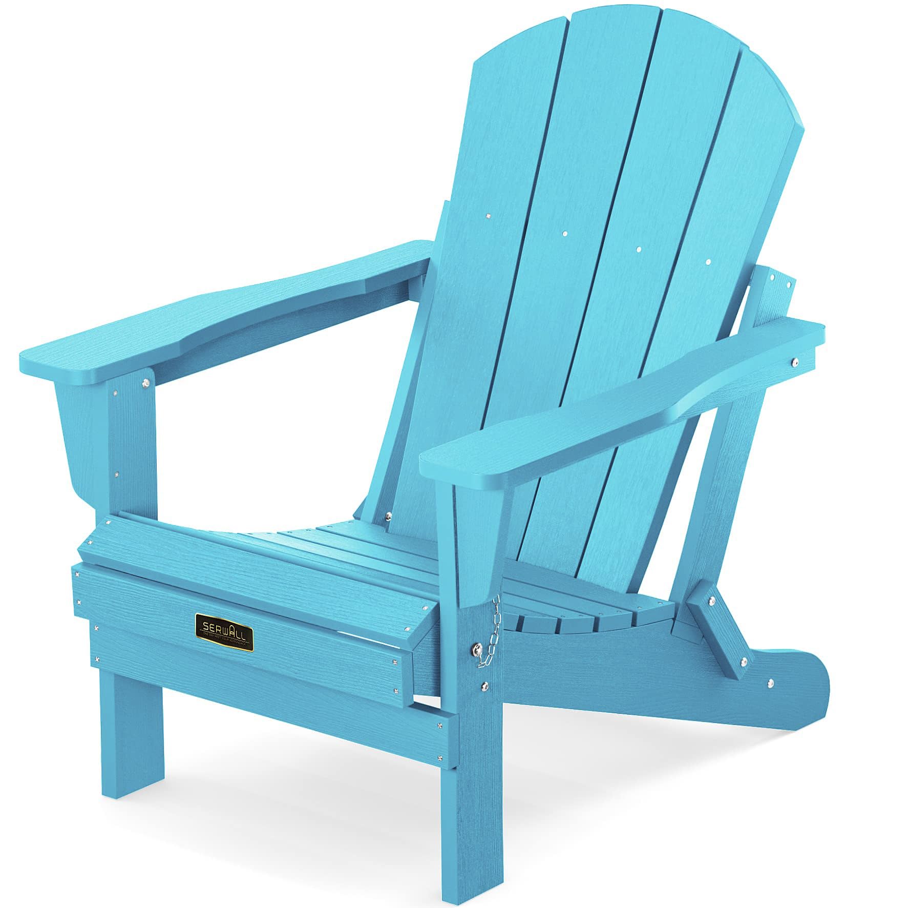SERWALL Folding Adirondack Chair - Weather Resistant Outdoor Patio Furniture, Light Blue - Perfect for Backyard, Garden, Poolside & Beach Relaxation
