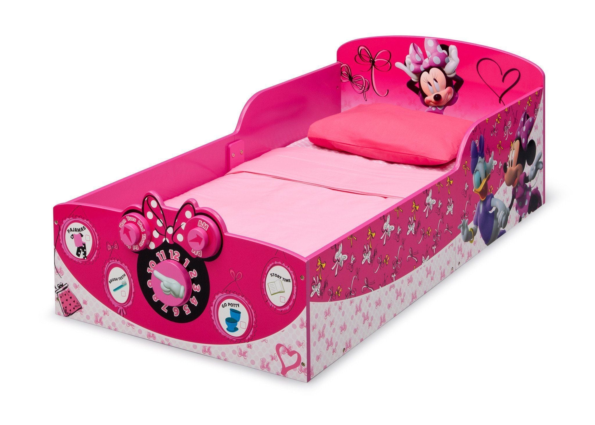 Minnie Mouse Interactive Wood Toddler Bed for Girls - Disney Princess Themed Kids Furniture for Bedroom Decor & Playtime Fun