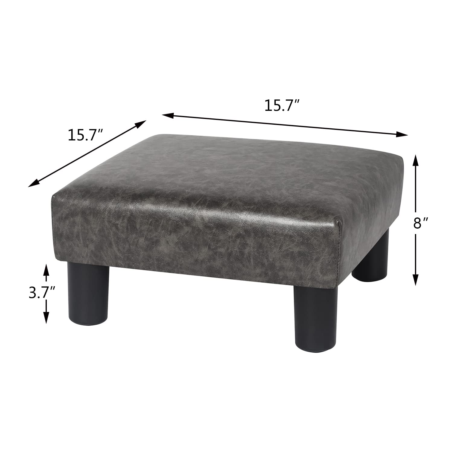 Joveco Small Square Footstool Ottoman - PU Leather Footrest Stool with Padded Seat, Modern Accent Chair for Living Room, Bedroom, Couch - Perfect for Pets & Home Decor (Gray) - Great for Relaxing, Reading & Adding Stylish Comfort