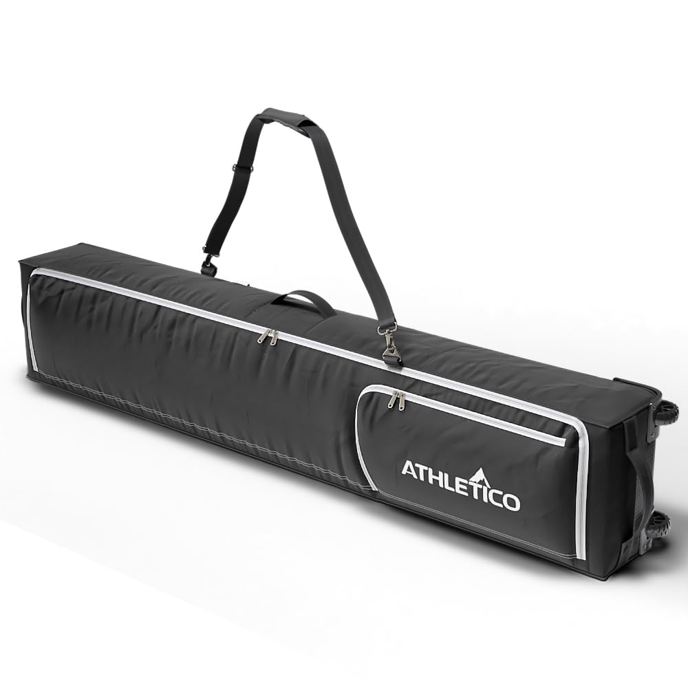 Athletico Rolling Double Ski Bag - Padded Ski Bag With Wheels for Air Travel | Durable Ski Carrier for Snowboarding Equipment | Perfect for Airplane, Resort & Mountain Travel