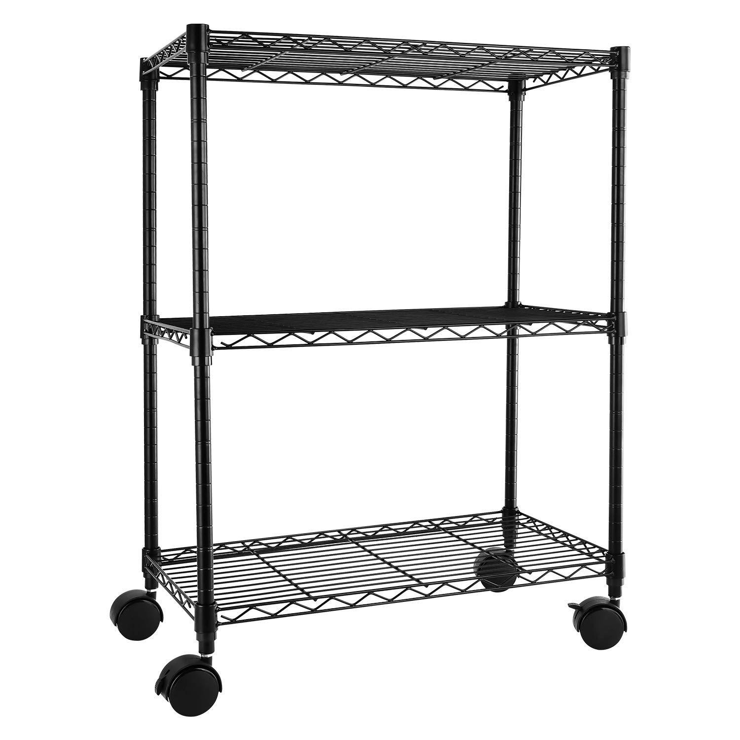 Simple Deluxe Heavy Duty 3-Tier Steel Wire Shelving Unit with Locking Wheels - Adjustable Storage Rack for Garage, Kitchen, Office Organization - Black Metal Utility Shelves for Home & Commercial Use
