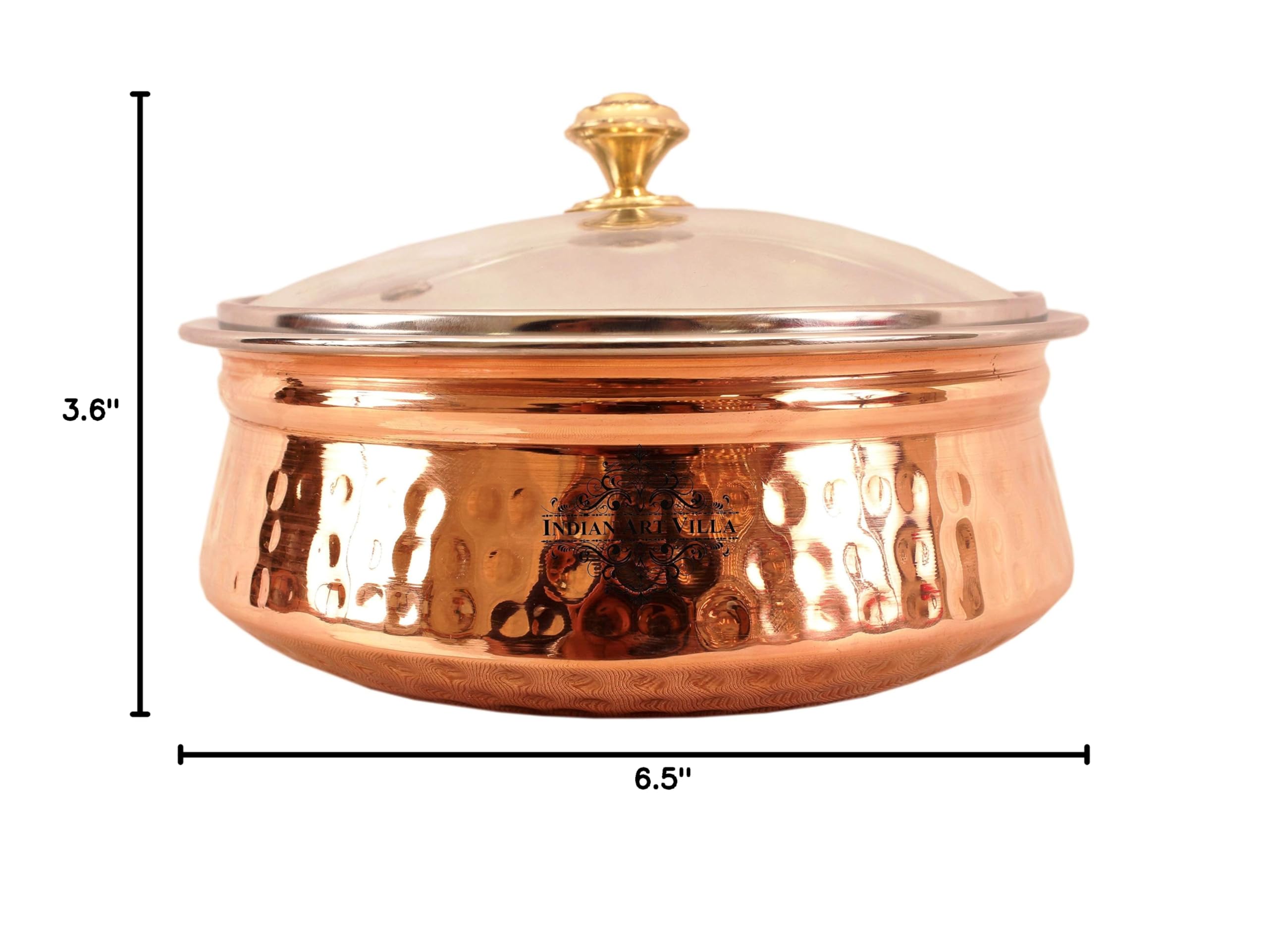 Premium Indian Handi Pot with Glass Lid - 25 Oz Steel & Copper Serving Dish for Chicken Biryani, Vegetables, Curries - Elegant Tableware for Home, Hotel, Restaurant - Set of 2 (Ideal for Festive Meals, Dinner Parties & Traditional Cooking)